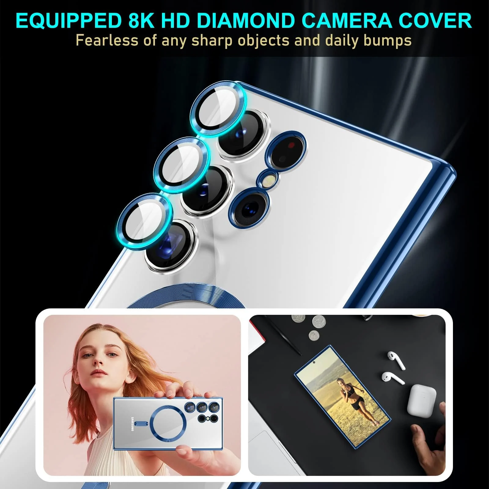 DL3 Mobilak Clear MagSafe-Compatible TPU Case and Camera Lens Protector for Samsung Galaxy S23 Ultra - Blue