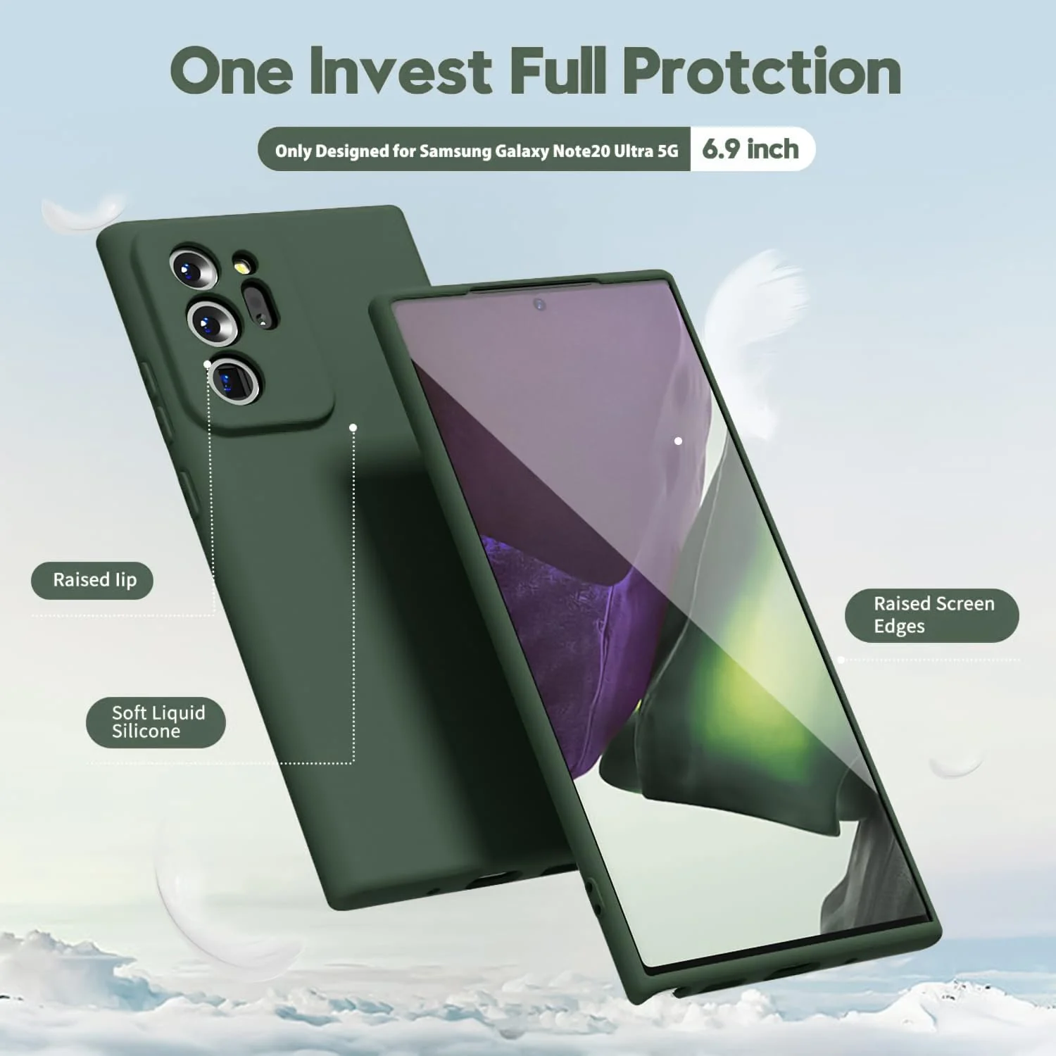 DL3 Mobilak Samsung Galaxy Note 20 Ultra Case, Soft Flexible Silicone Gel Rubber Bumper Cover, Full Body Shockproof Protective Phone Case - Green