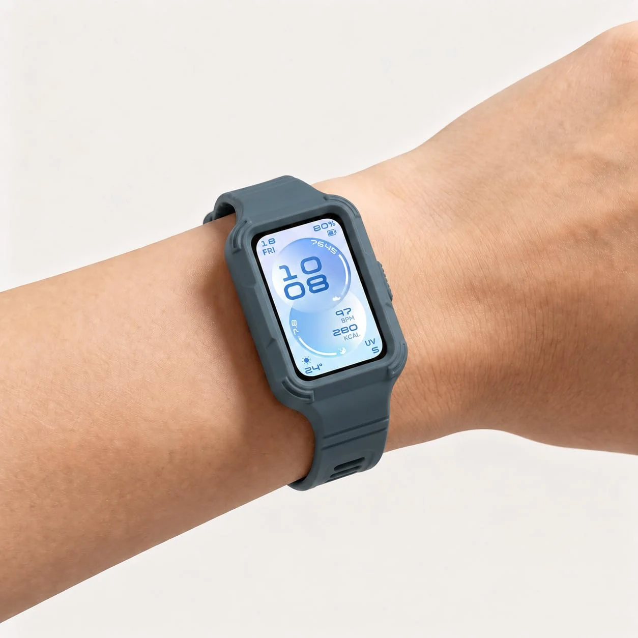 MOBIGON Rugged Silicone Strap with Bumper Case for Huawei Band 11, Petrol Blue