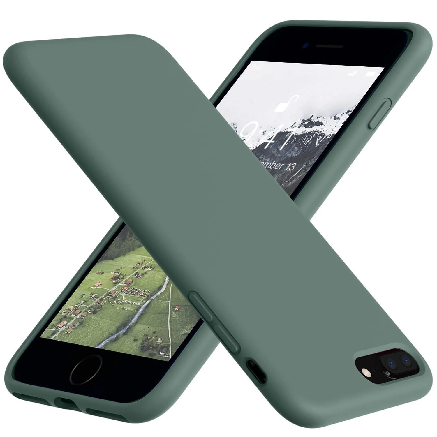 DL3 Mobilak Liquid Silicone Protective Case with Soft Microfiber Lining for iPhone 7 Plus / iPhone 8 Plus - Pine Green