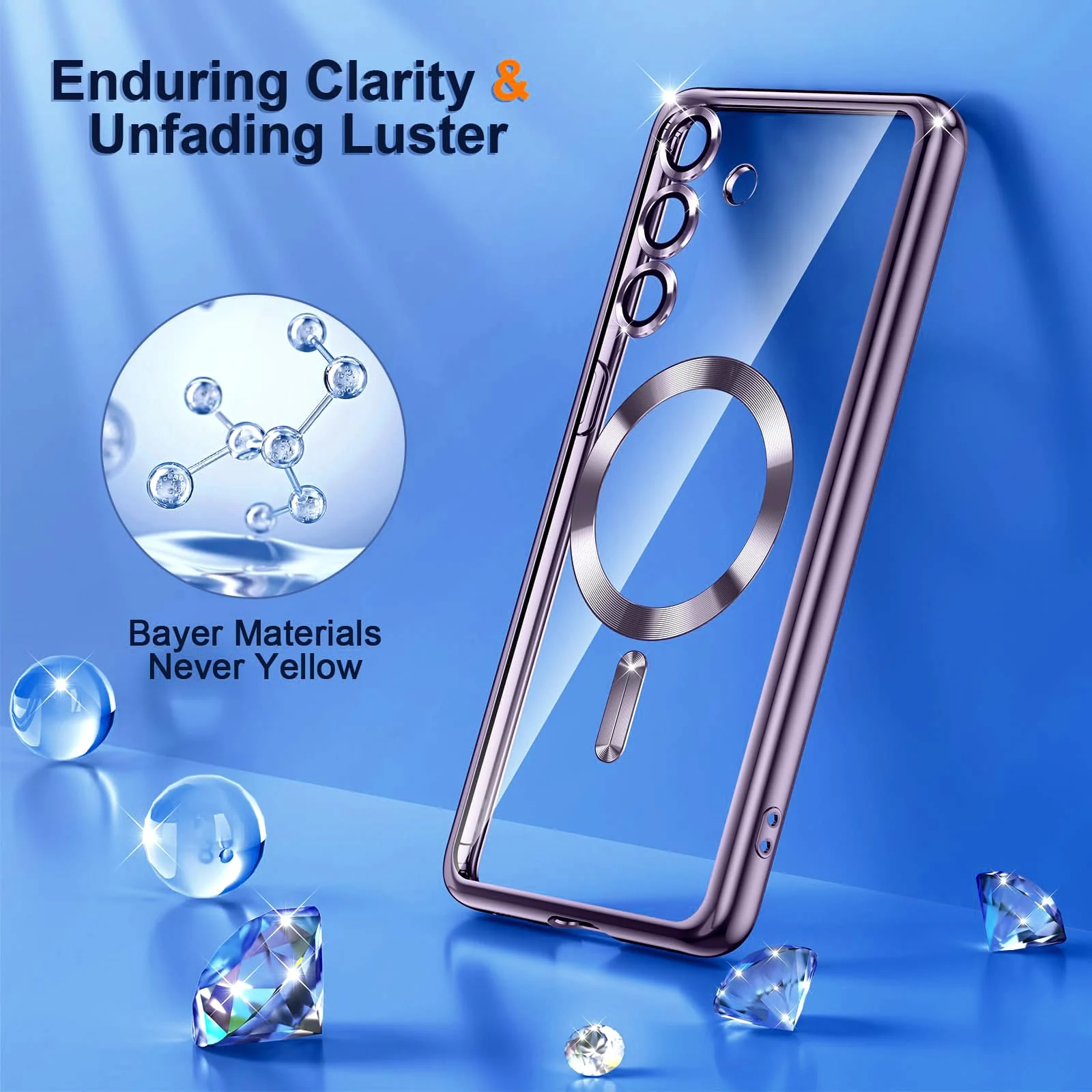 DL3 Mobilak Case For Samsung Galaxy S23+ Plus MagSafe with Camera Lens Protector, Magnetic Clear Case Full Protection Plating Anti-Scratch Slim Thin Case Cover - Deep Purple