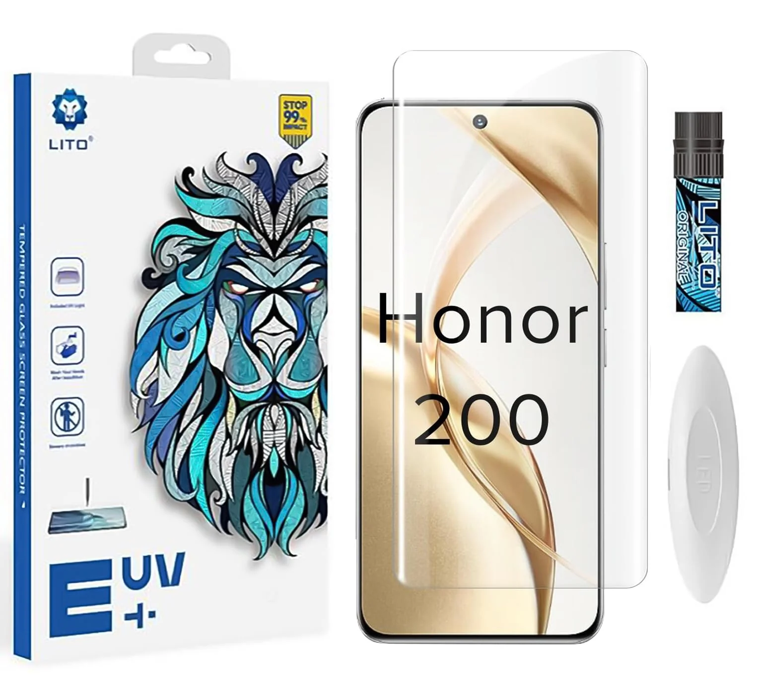 DL3 Mobilak Li-to Screen Protector Honor 200 [Liquid UV Tempered Glass] Full Screen adhesive [Sensitive Touch][Fingerprint Sensor Compatible] HD - Clear