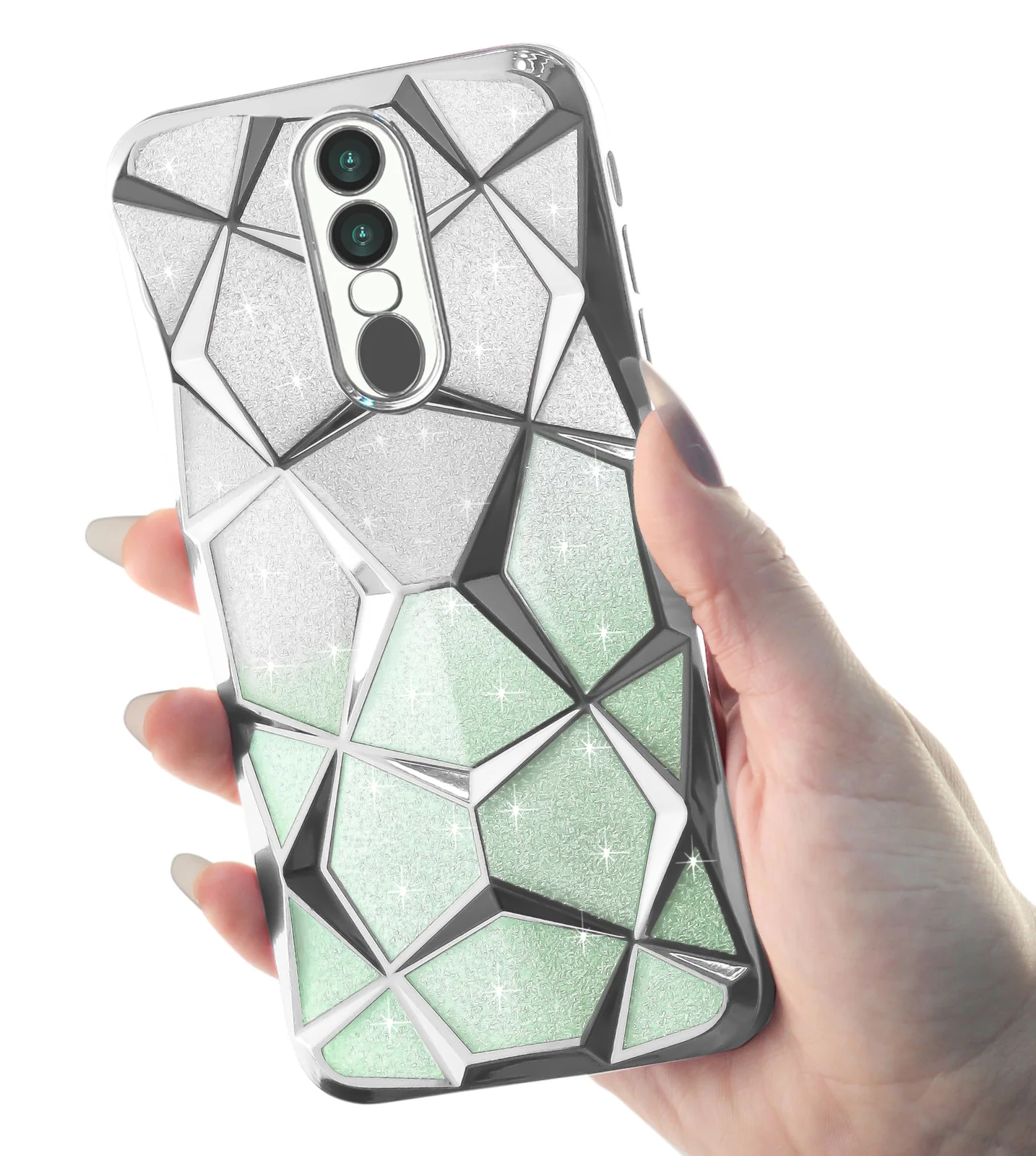 DL3 Mobilak Compatible with OPPO F11 Case Plating Bling Gradient Glitter Clear Cover Soft TPU Silicone Cute Camera Protection Shockproof Back for Women Girls Case - Silver Green