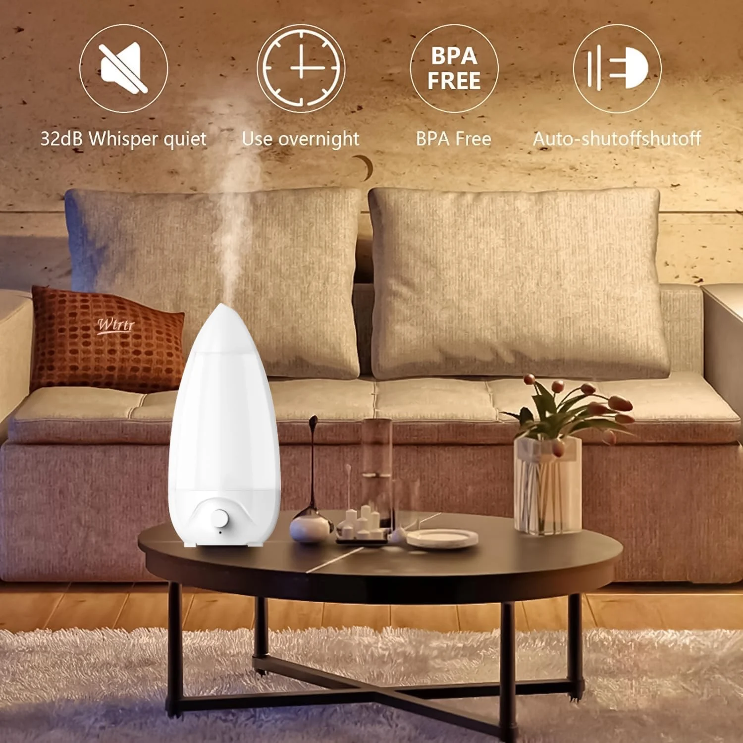 Mobigon 2.6 Litres Humidifier for Room, Cool Mist Ultrasonic Humidifier/Essential Oil Diffuser, Super Quiet 360°Nozzle, Colorful Change, Auto Shut Off&UV Light&, Lasts Up to 24 Hours - B. White