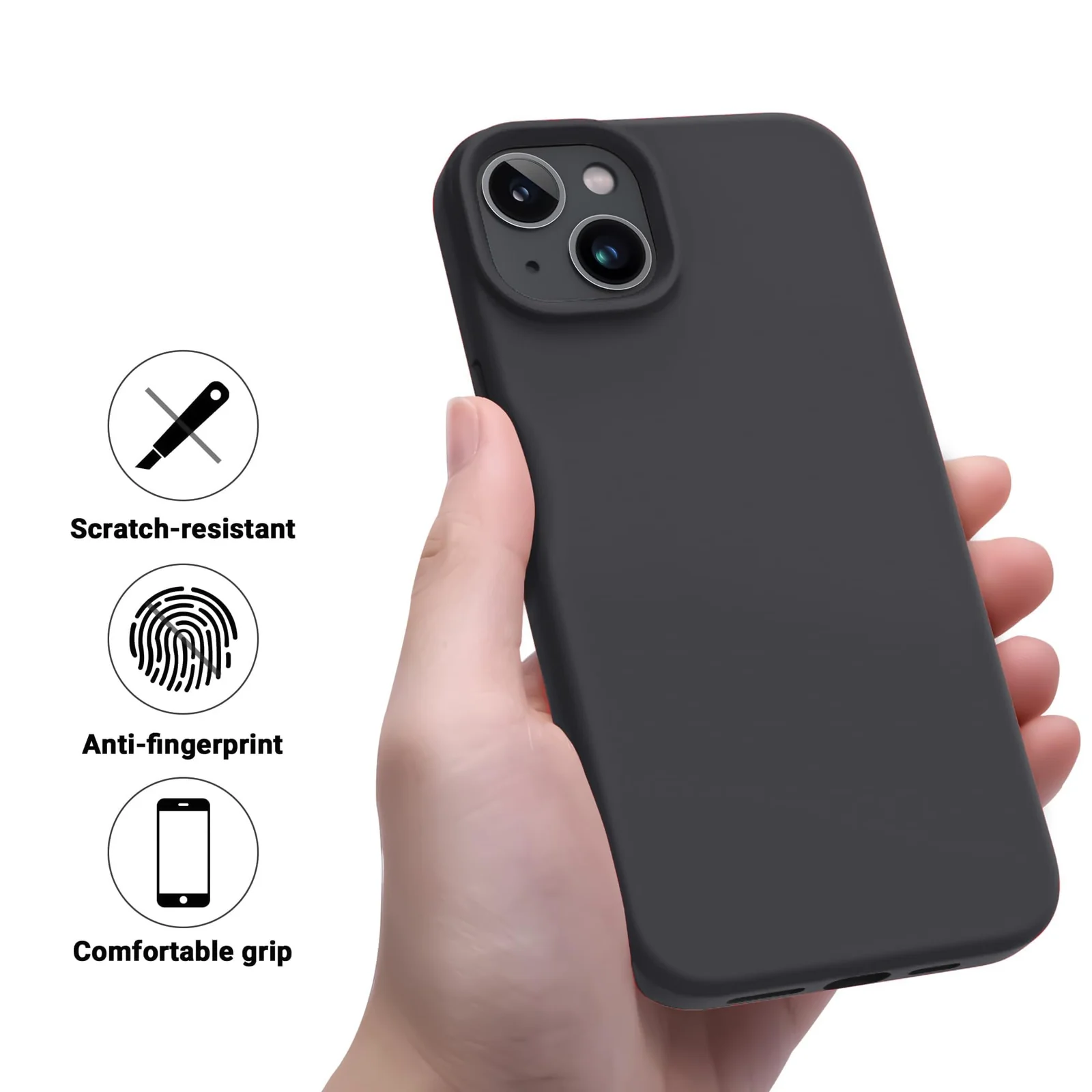 DL3 Mobilak Liquid Silicone Protective Case for iPhone 13 / iPhone 14 with Camera Protection and Microfiber Lining - Dark Gray 2