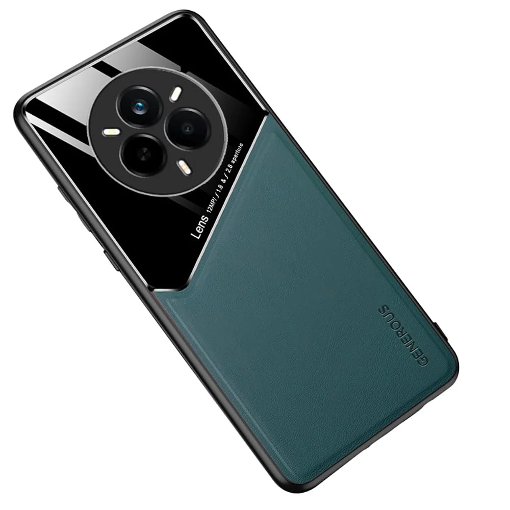 DL3 Mobilak Leather and PC Protective Case for realme 14 Pro + Plus 5G, Built-in magnetic car-mount support, Shock-absorbing protection, Raised edges around the screen and camera - Green