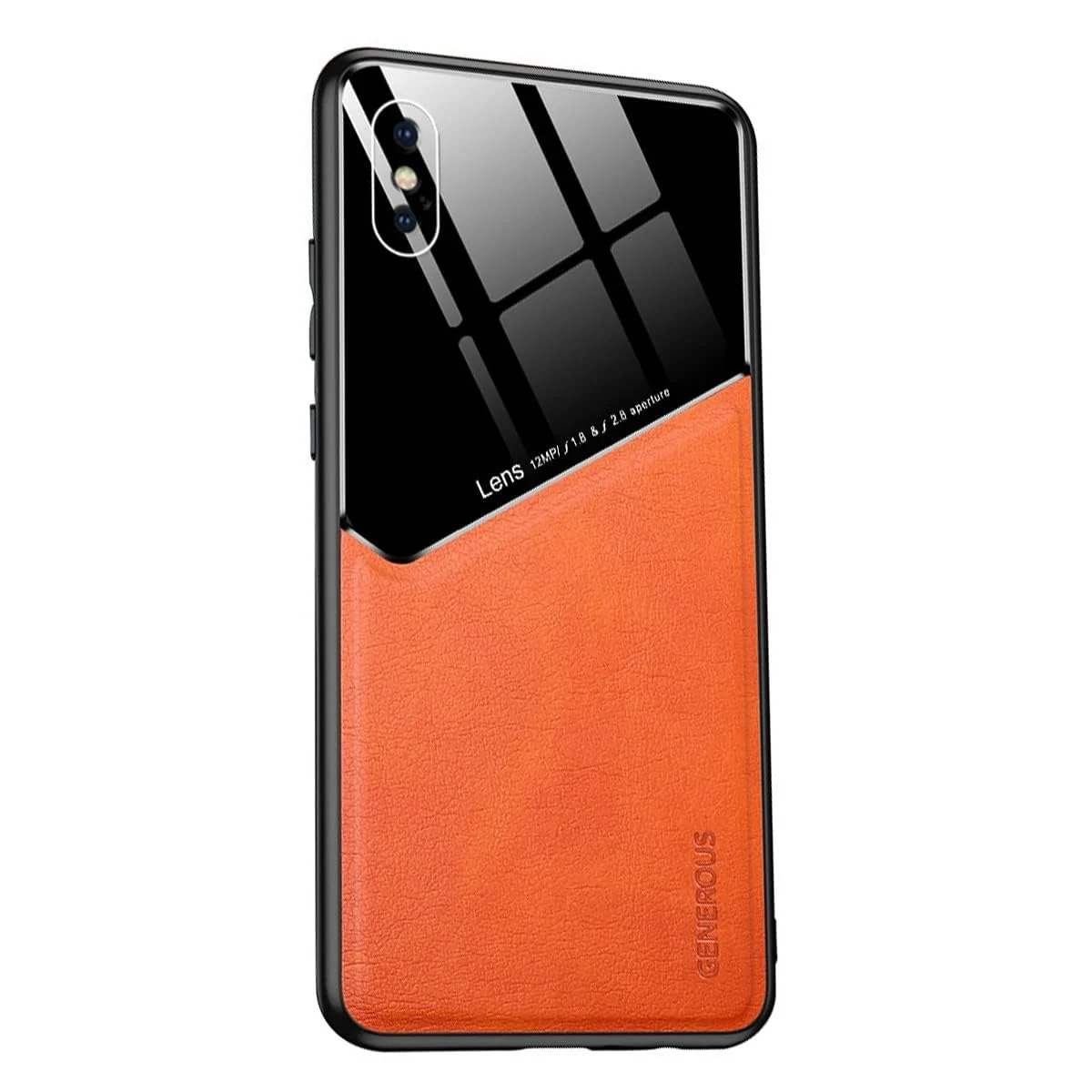 DL3 Mobilak Leather and PC Protective Case for iPhone X / iPhone XS, Built-in magnetic car-mount support, Shock-absorbing protection, Raised edges around the screen and camera - Orange