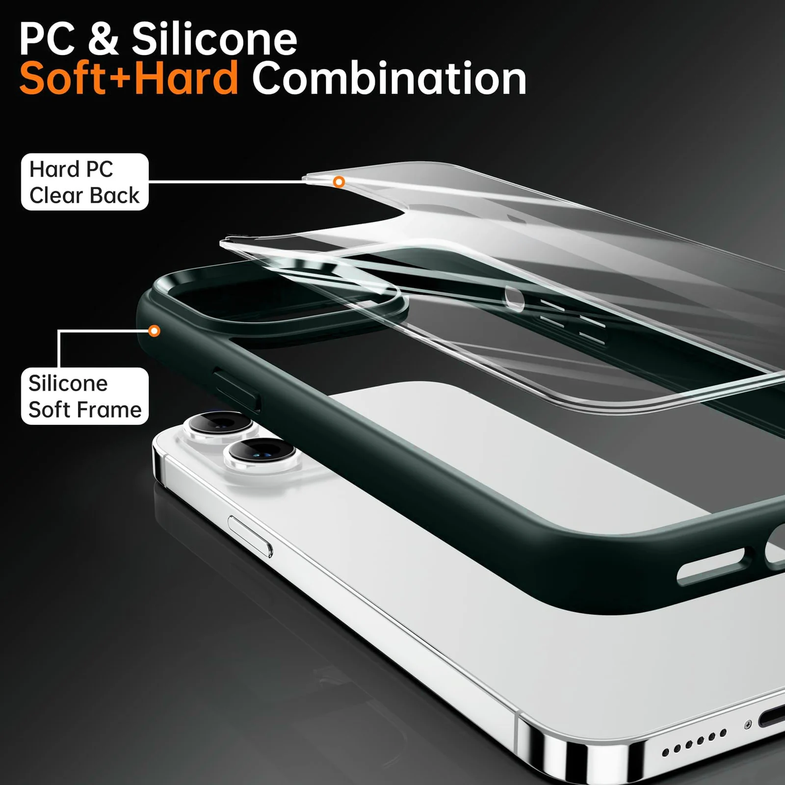 DL3 Mobilak Clear TPU Case for iPhone 14 Pro Max (6.7 Inch), Shock-absorbing protection, Non-slip grip, Raised edges around the screen and camera - Green