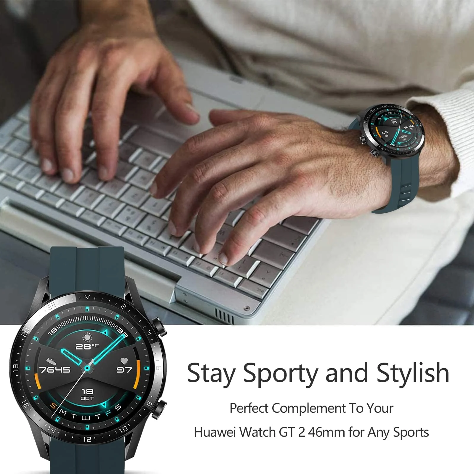 DL3 Mobilak Strap Silicone Band 22MM For Samsung galaxy watch 3 45mm /watch 46mm/Gear S3/Huawei watch GT3 46MM/GT2E/GT 46mm/GT2 Pro/GT2 46MM/honor Magic Watch2 46mm/Amazfit GTR4/GTR3/2/2e - Dark Green