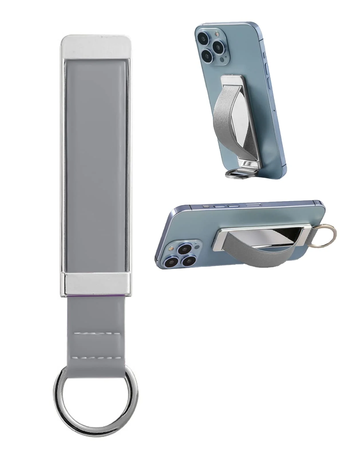 DL3 Mobilak Phone Grip Strap Finger Loop for Cell Phone Case Phone Finger Holder Assorted Colors Leather Phone Grip Stand for Most Mobile Phones and Tablets - Grey