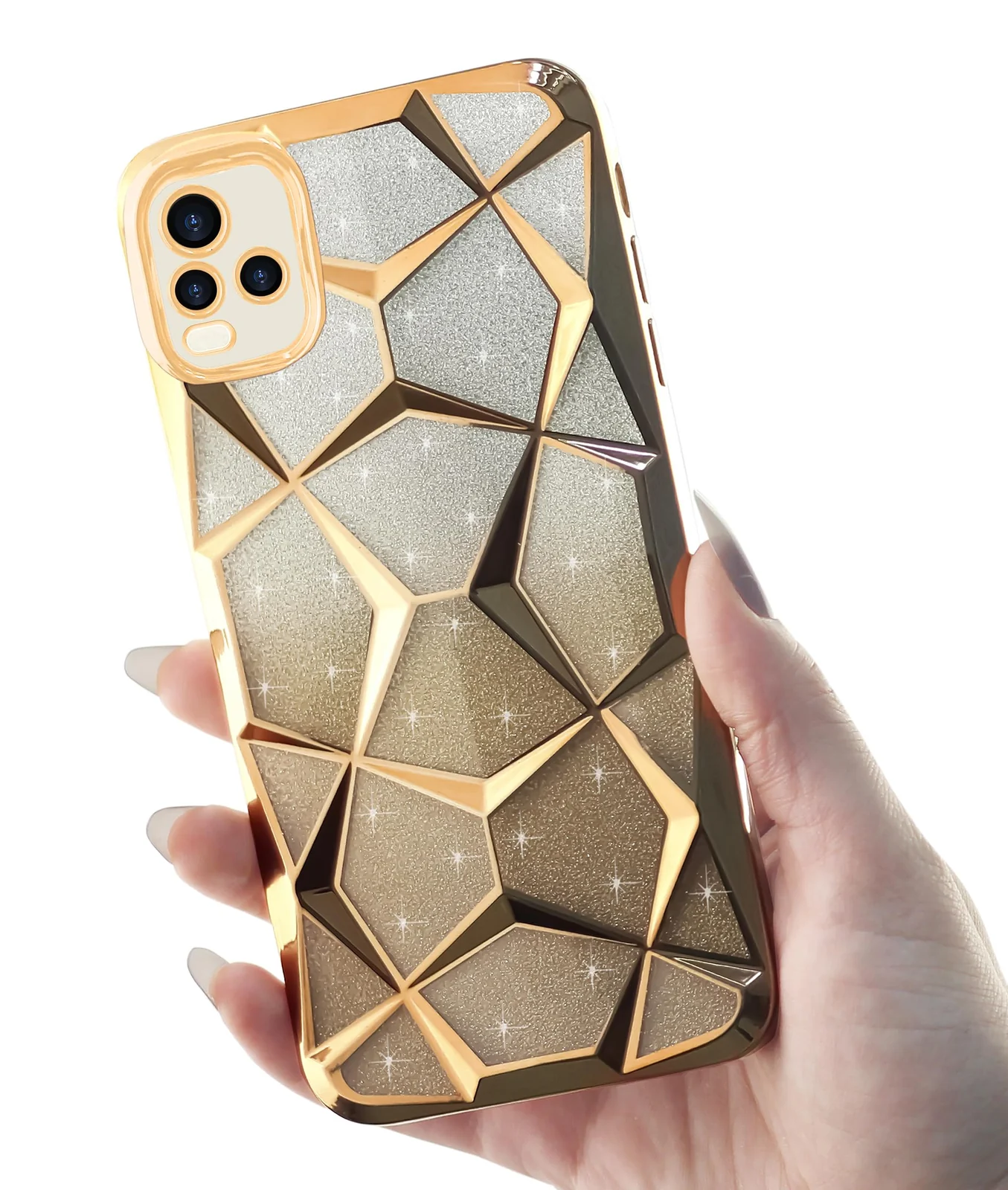 DL3 Mobilak Compatible with Vivo Y33S 4G/Vivo Y21s/Vivo Y21 Case Plating Bling Gradient Glitter Clear Cover Soft TPU Silicone Cute Camera Protection Shockproof Back for Women Girls Case - Gold