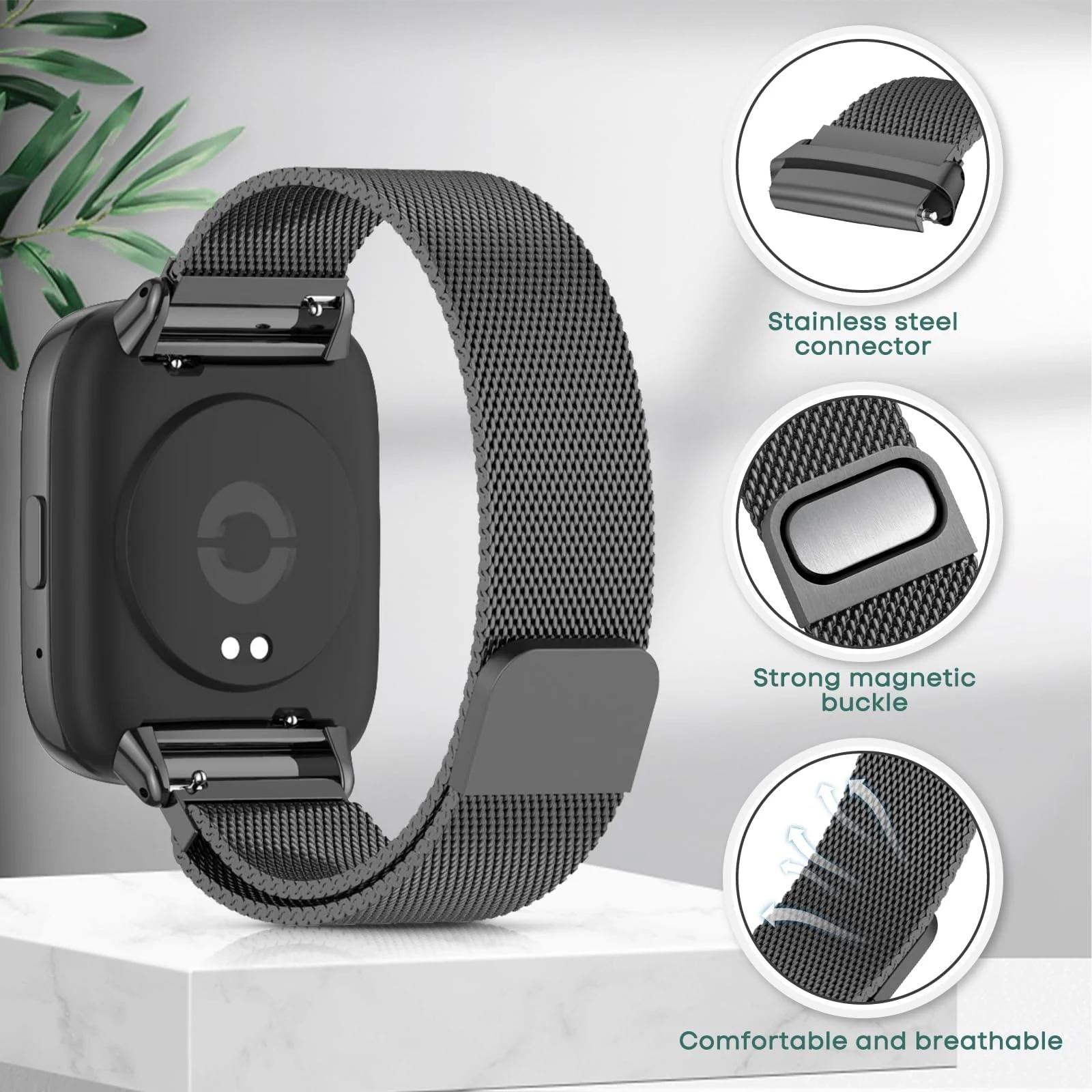 DL3 Mobilak Bracelet Compatible with Xiaomi Redmi Watch 3 Active/Redmi Watch 3 Lite, Stainless Steel Replacement Strap, Mesh Metal Watch Strap, Magnetic Adjustable Replacement Band For Men Women - Black