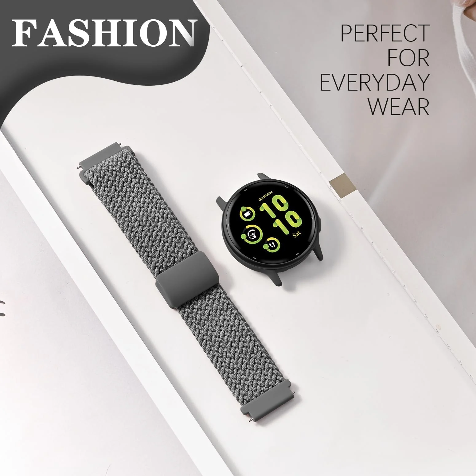 DL3 Mobilak Magnetic Braided Nylon Band Compatible with Xiaomi Redmi Watch 5 Active/Xiaomi Redmi Watch 5 Lite, 22mm Elastic Loop Stretchy Wristband Strap Replacement for Redmi Watch 5 Active/Redmi Watch 5 Lite - Dark Gray