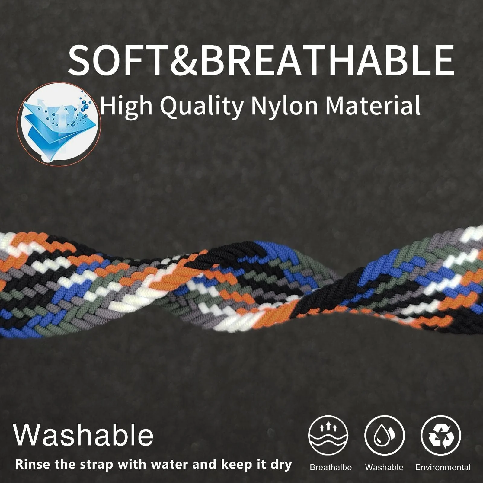 DL3 Mobilak Band 20MM Nylon Braided Solo Loop Strap For Samsung Gear Sport/Watch 6/5/4 40mm 44mm/Watch 6 Classic 43mm 47mm/ 5 Pro 45mm/active 2 40mm 44mm (Denim colorful, Medium), unisex-adult - Black