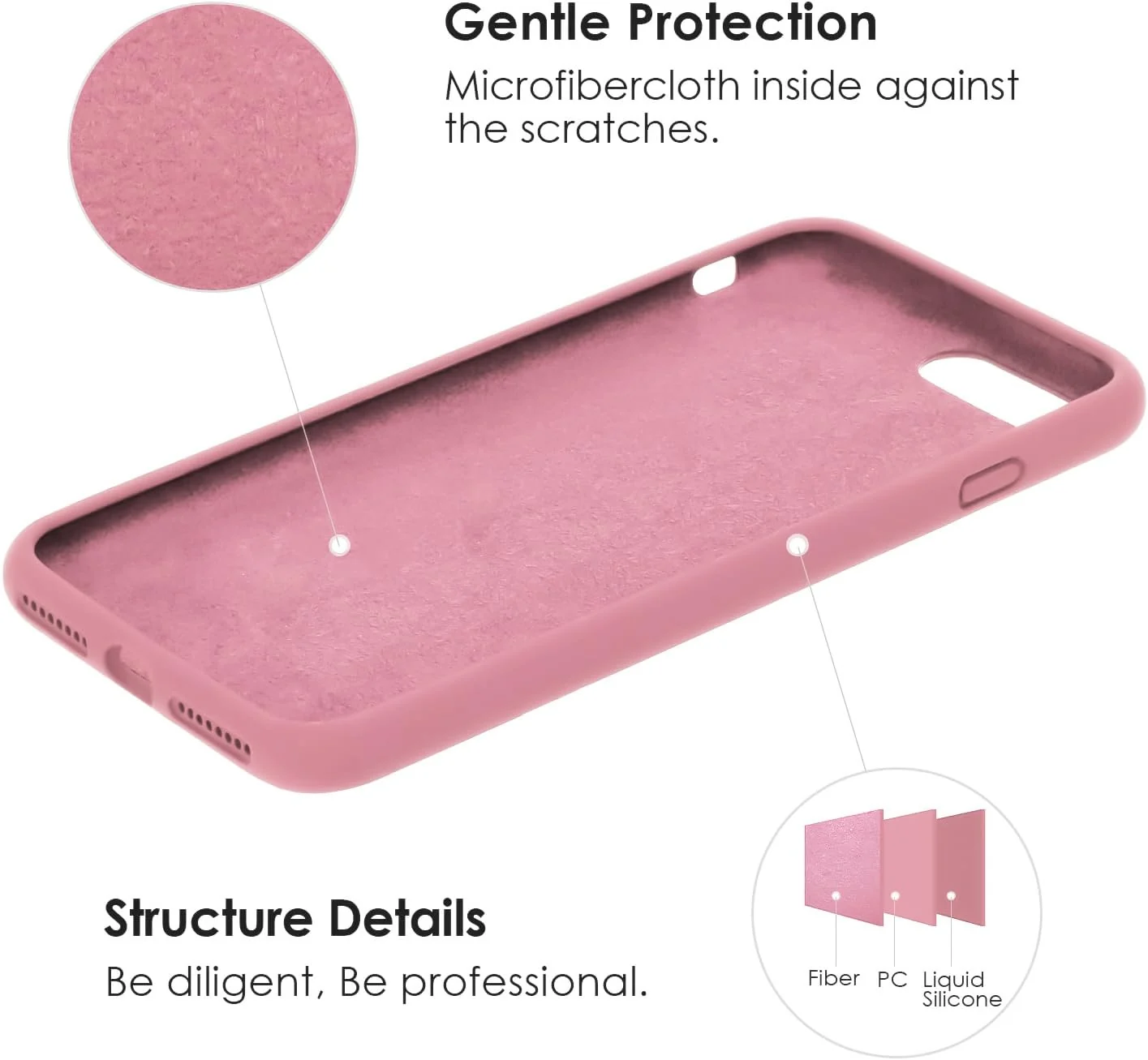 DL3 Mobilak Liquid Silicone Case for iPhone 7 / 8, Shock-absorbing protection, Scratch-resistant surface, Slim, lightweight profile - Pink