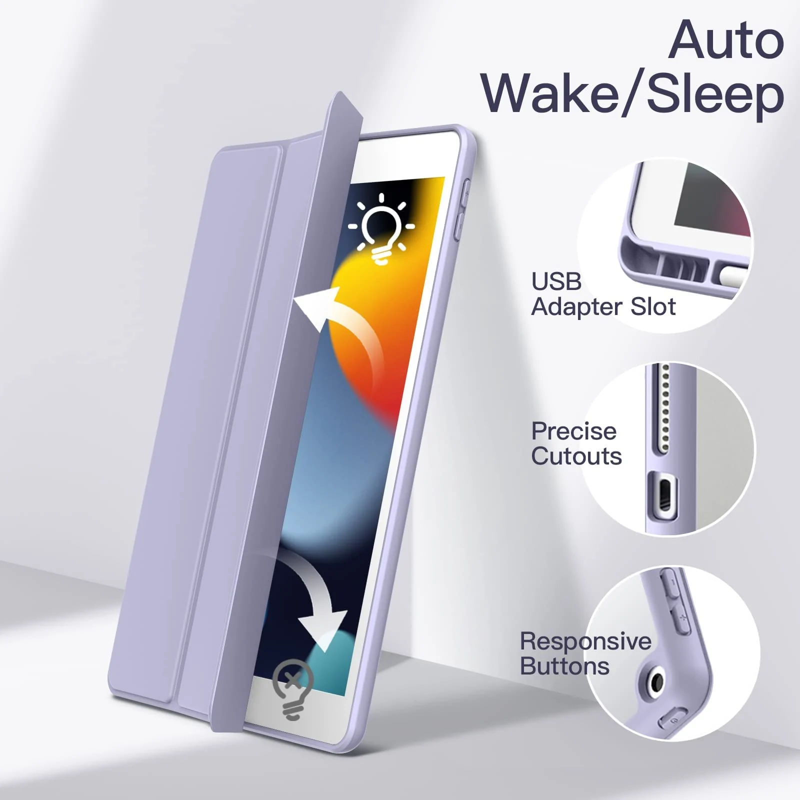 DL3 Mobilak Case for iPad 10.2-Inch (9th/8th/7th Generation, 2021/2020/2019), Clear Shockproof Back Cover Built-in Pencil Holder, Auto Sleep/Wake - Lavender