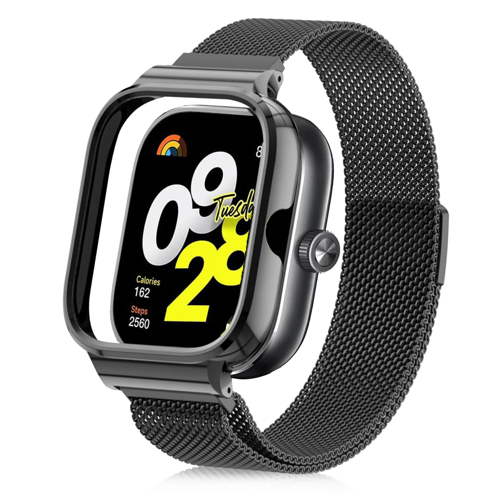 DL3 Mobilak Strap Compatible with Xiaomi Redmi Watch 4, Men and Women Adjustable Metal Stainless Steel Mesh Magnetic Breathable Replacement Wristband Watch Bands for Redmi Watch 4 - Black