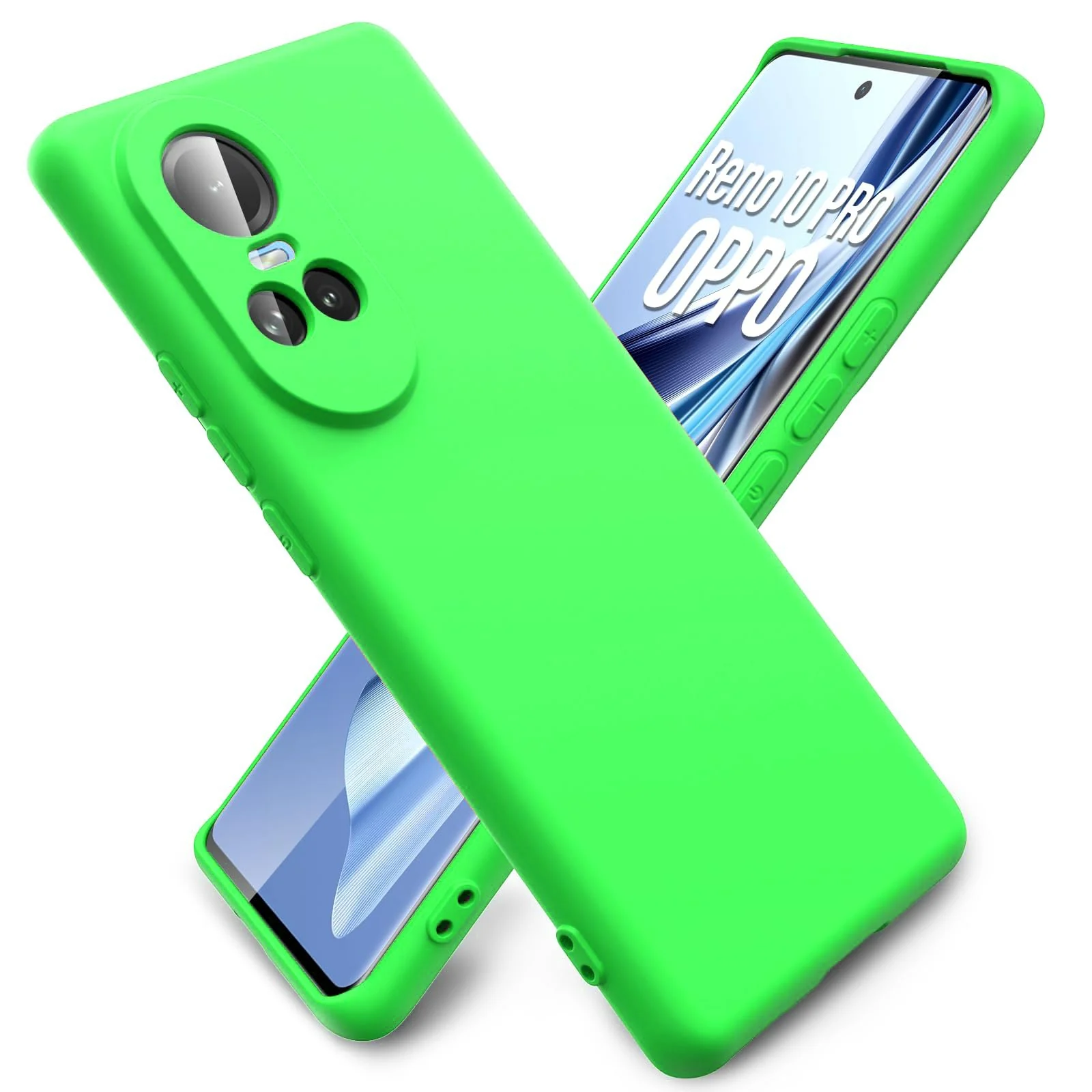 DL3 Mobilak Liquid Silicone Protective Case for OPPO Reno 10 5G / OPPO Reno 10 Pro 5G with Microfiber Lining and Shockproof Design - Neon Green