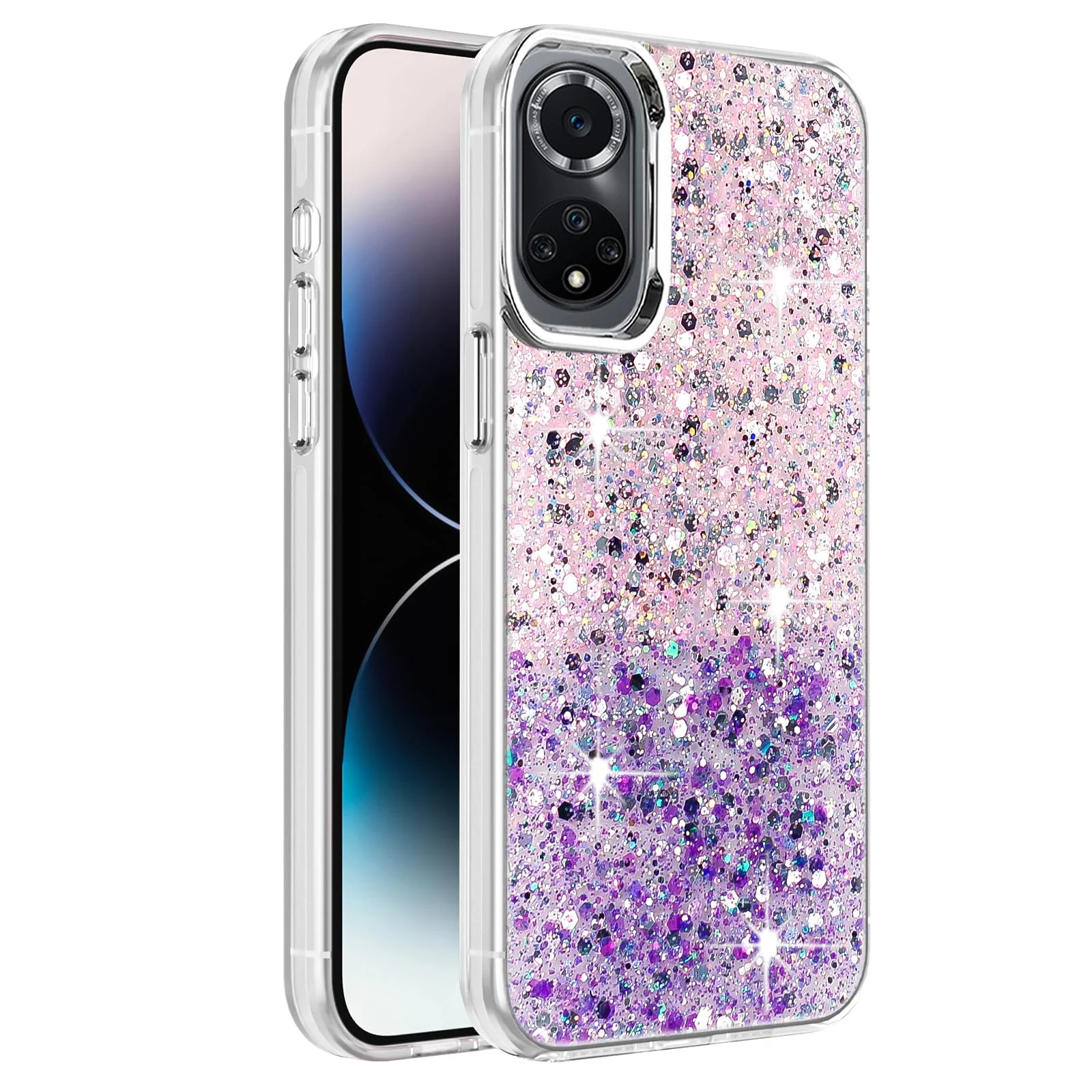 DL3 Mobilak Glitter Protective Case for Honor 50 / Huawei Nova 9, Supports wireless charging, Camera protection, Shock-absorbing protection - Pink Purple