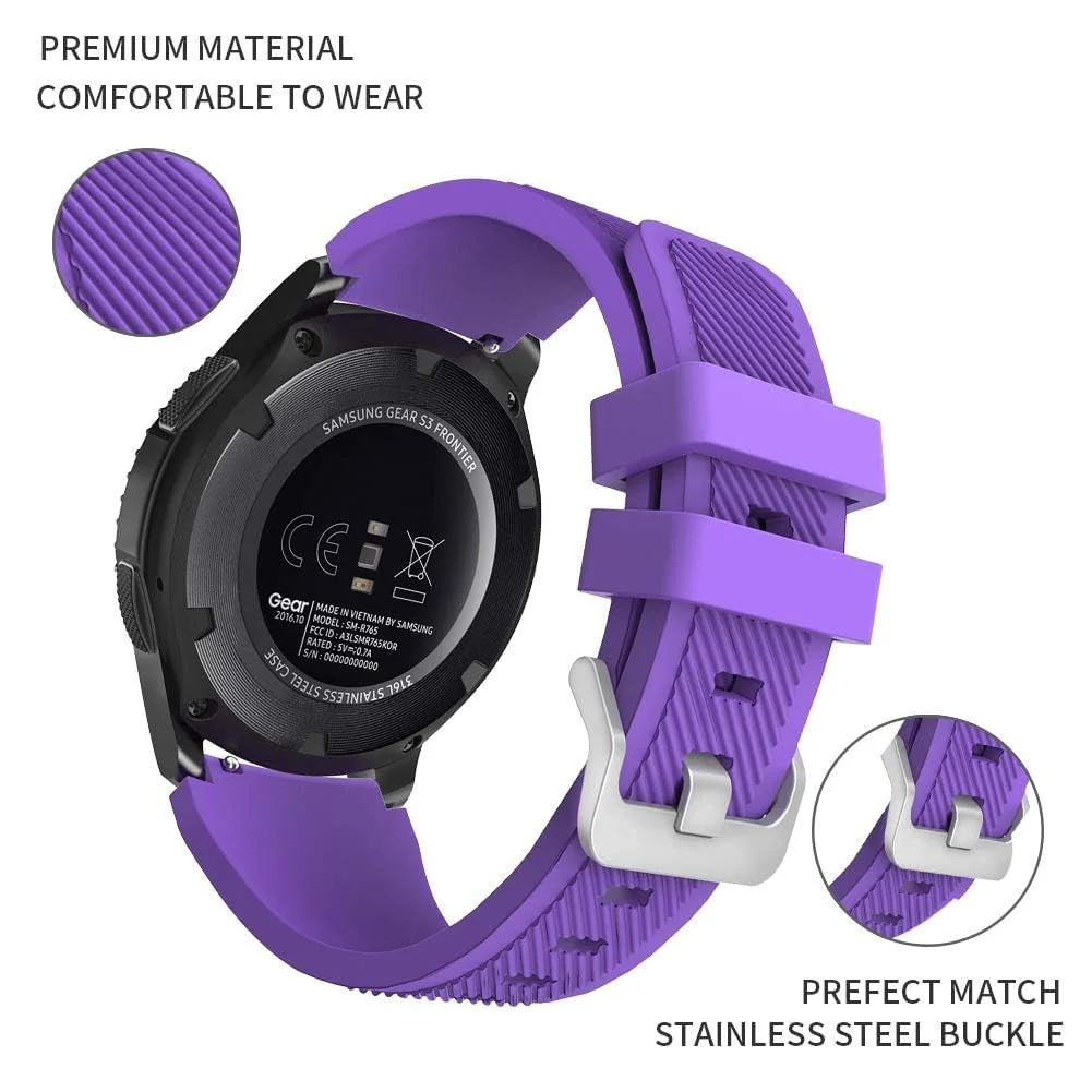 DL3 Mobilak Sport Silicone Band 20MM Strap For Samsung Gear Sport/Watch 6/5/4/5 Pro 45mm/S2 classic/active 2 40mm 44mm/Amazfit GTS/2/2e/GTS3/3 Pro/2 Mini/3 Mini/Bip 3/Bip 3 Pro - Purple