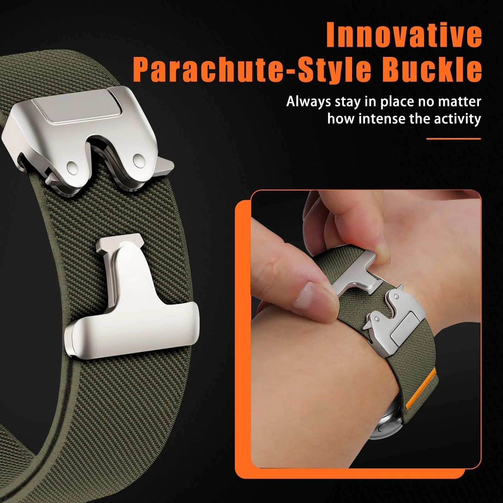 DL3 MOBILAK 22 mm Elastic Nylon Watch Strap with Parachute Buckle, Green