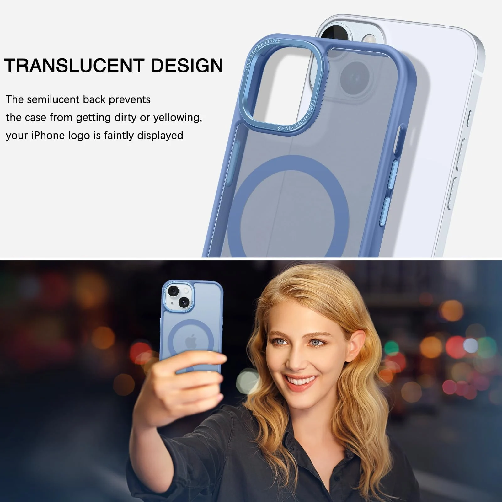DL3 Mobilak Case for iPhone 13/iPhone 14 6.1-Inch Magnetic Translucent Matte Phone Cases [Compatible with MagSafe] Thin Slim Fit Shockproof Bumper Hard Protective Cover for Men Girls - Baby Blue