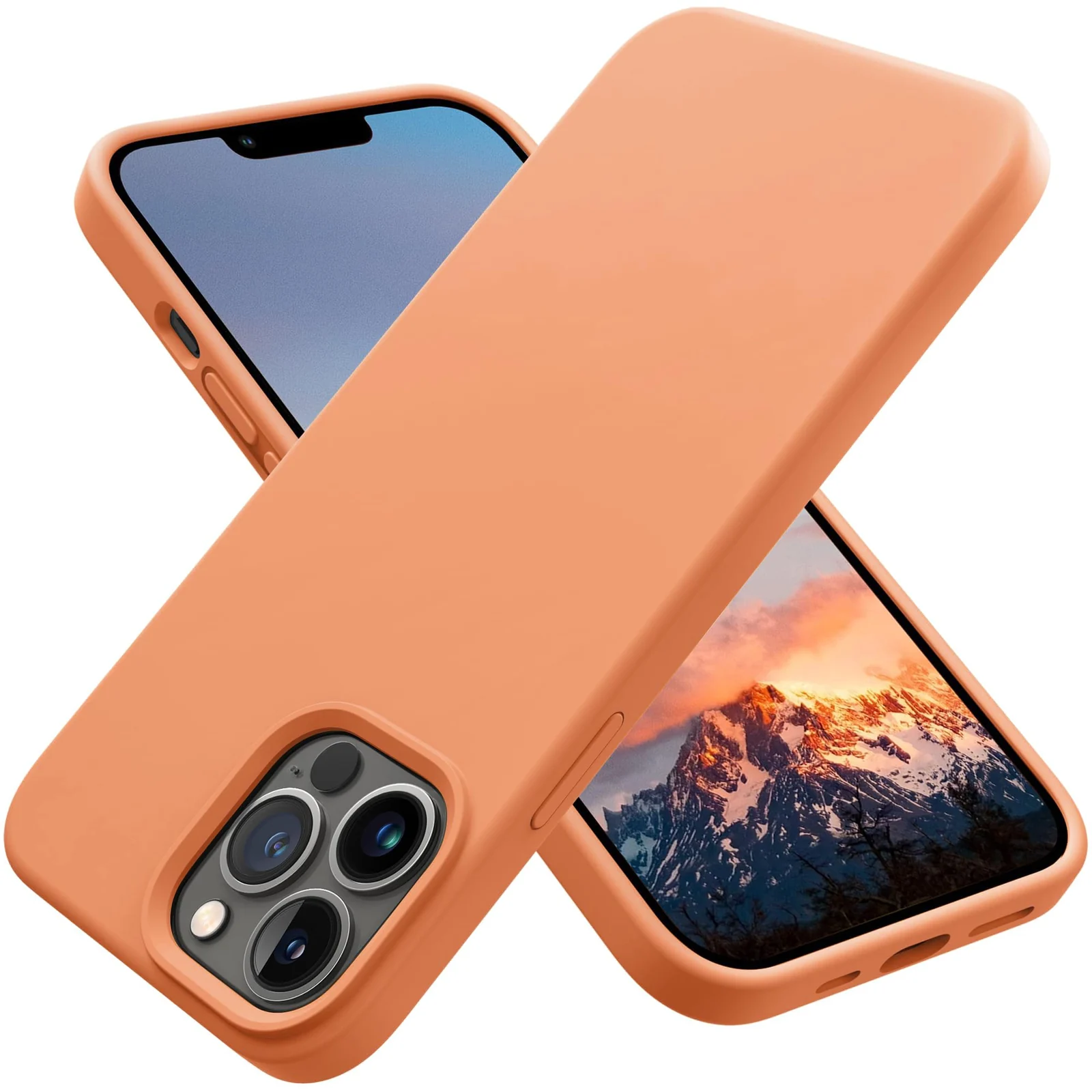 DL3 Mobilak Compatible with iPhone 12/12 Pro (6.1 Inch) Case, Liquid Silicone Case, Full Body Protective Cover, Shockproof, Slim Phone Case, Anti-Scratch Soft Microfiber Lining - Orange