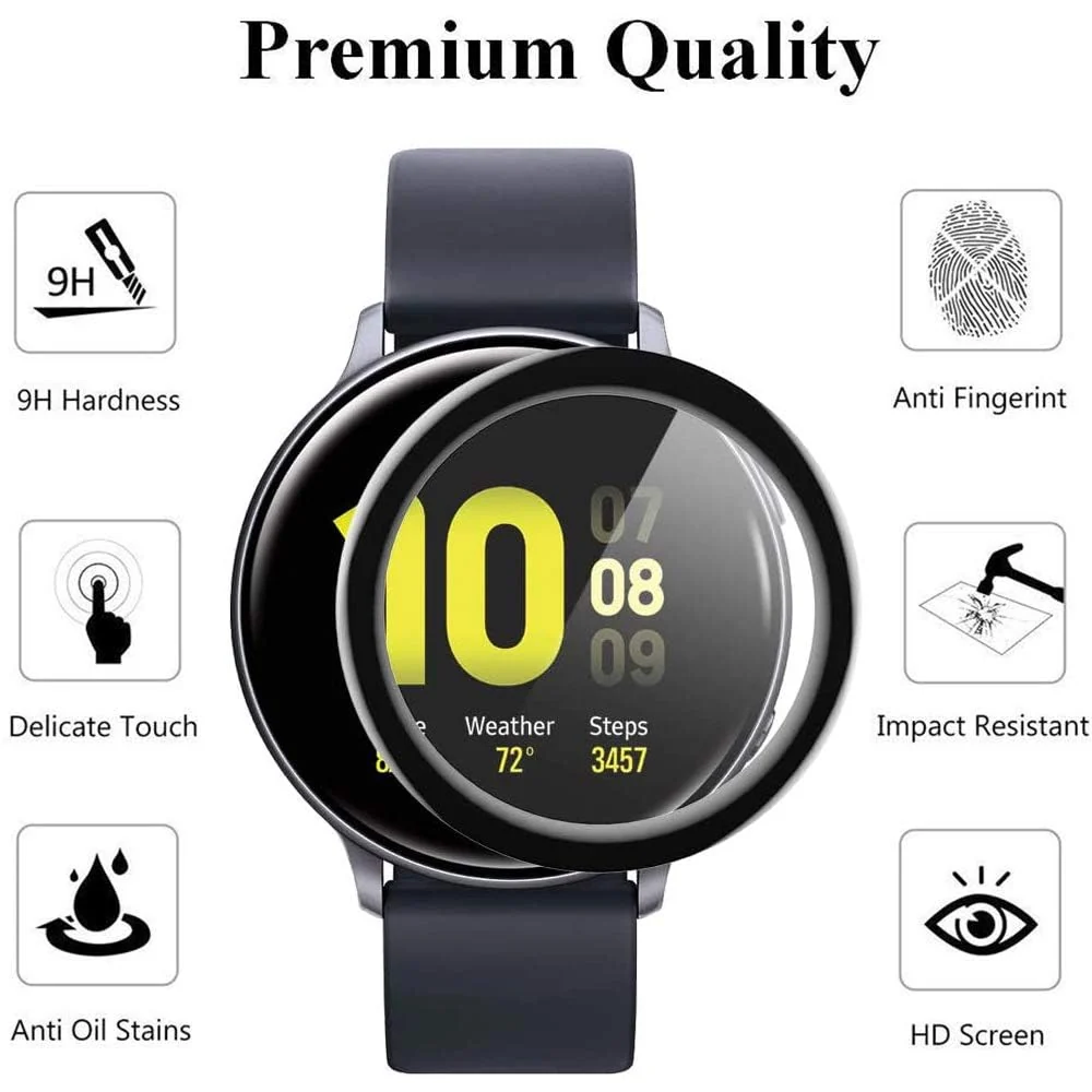 DL3 Mobilak Screen Protector For Samsung Galaxy Watch Active 2 40mm, 3D Curved Soft Edge Protective Film [Anti-Scratch] [Bubble Free] [Ultra Shatterproof] [High Sensitive] (Not Glass) For Active2 40mm - Black