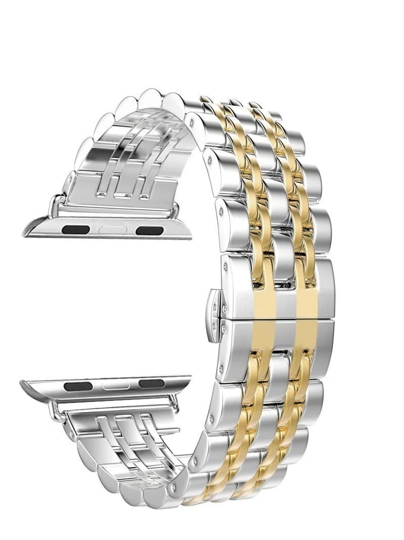 DL3 Mobilak Band For Apple Watch Ultra Band 49mm 45mm 44mm 42mm 41mm 40mm 38mm, Metal Stainless Steel Strap for Apple Watch Series 8 Ultra 7 6 5 4 3 2 1 Se (&, 42MM/44MM/45MM/49MM) - Silver & Gold