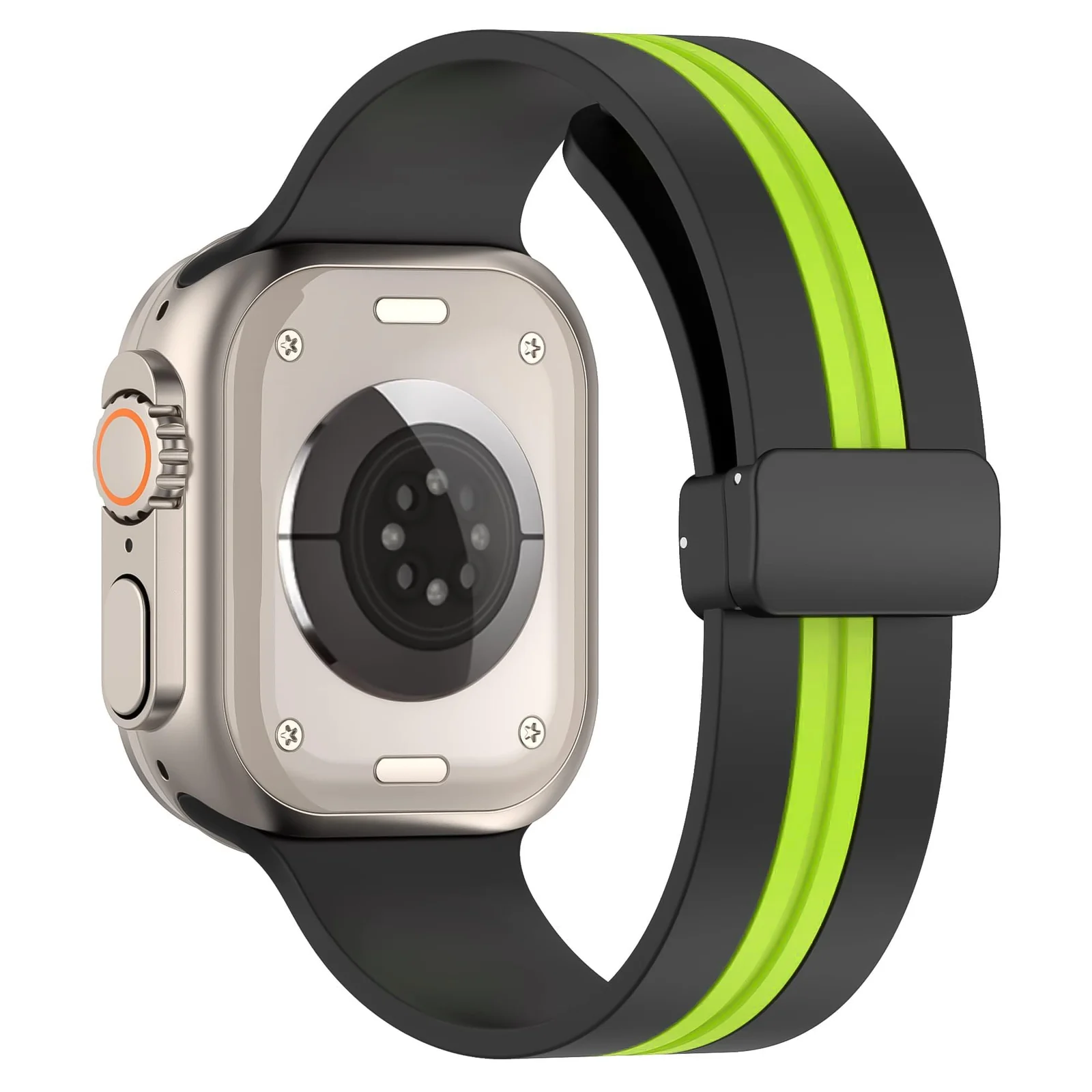 DL3 Mobilak Magnetic Strap for Apple Watch Band 49mm 45mm 44mm 41mm 40mm 38mm 42mm, Silicone Replacement Wristband Strap for iwatch Series 9 8/7/6/5/4/3/2/SE ( & Lime, 42mm/44mm/45mm/49mm) - Black & Lime