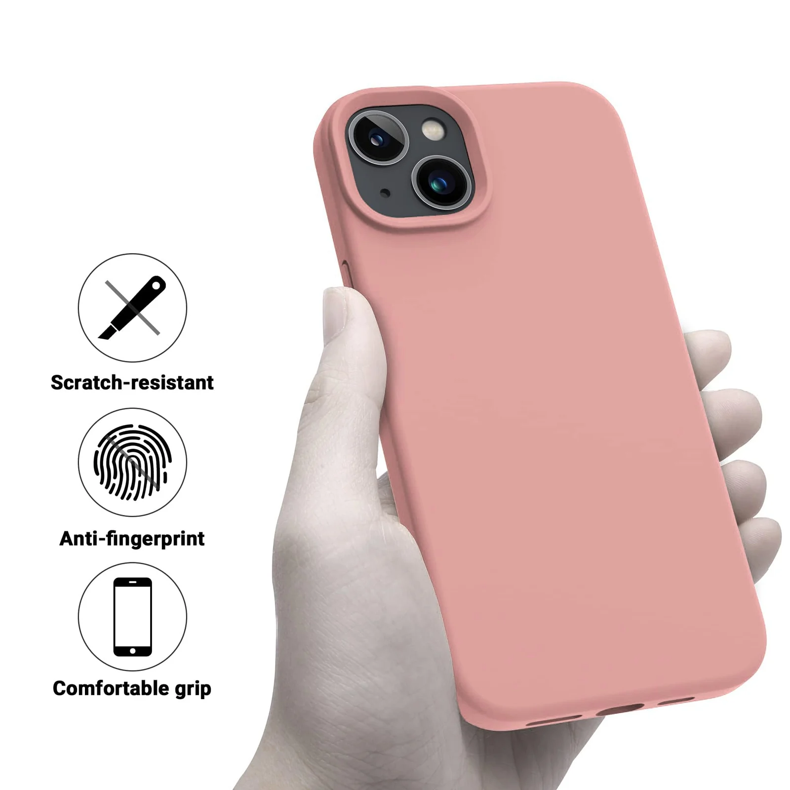 DL3 Mobilak Liquid Silicone Case for iPhone 14 (6.1 Inch), Shock-absorbing protection, Scratch-resistant surface, Soft microfiber lining - Light Pink