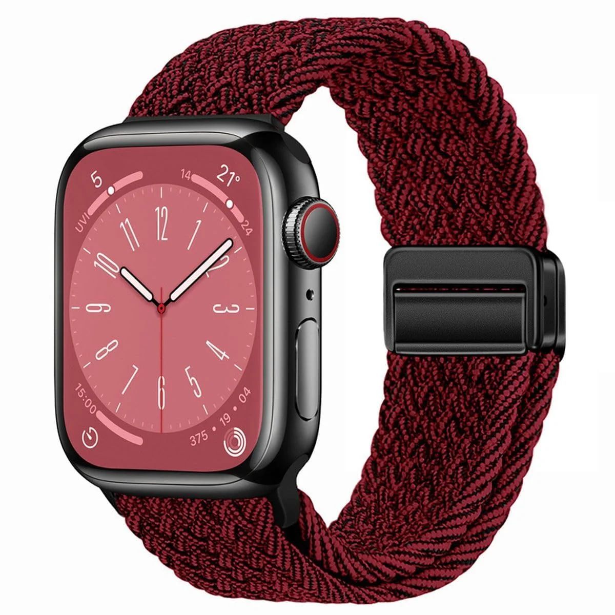 DL3 Mobilak Sport Solo Loop Compatible with Apple Watch Band 42mm 44mm 45mm 46mm 49mm for Women Men, Magnetic Strap Stretchy Braided Wristband for iWatch Series 11 10 9 8 7 6 5 4 3 Ultra 3 2 1 SE SE2 - Black Red