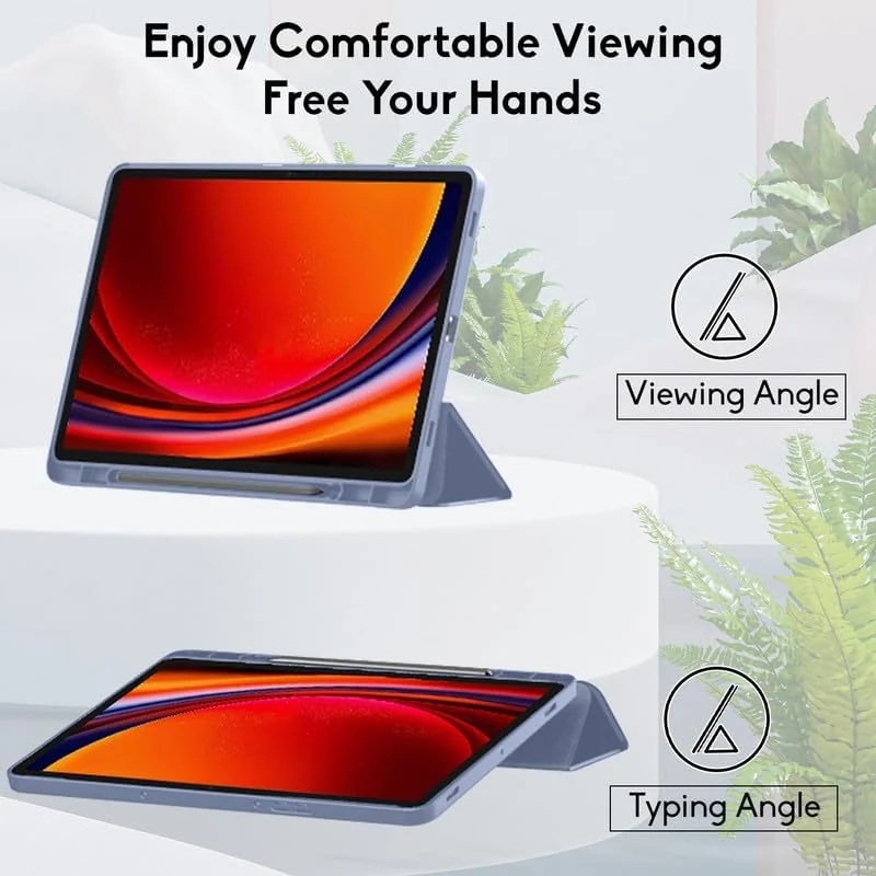 DL3 Mobilak Case for Samsung Galaxy Tab S9 11 Inch with S Pen Holder, Soft TPU Tri-Fold Stand Protective Tablet Cover, Support S Pen Charging, Auto Wake/Sleep - Lavender