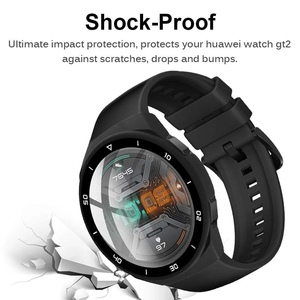 DL3 MOBILAK Full-Coverage Watch Case with Tempered Glass for Huawei Watch GT 2e, Black