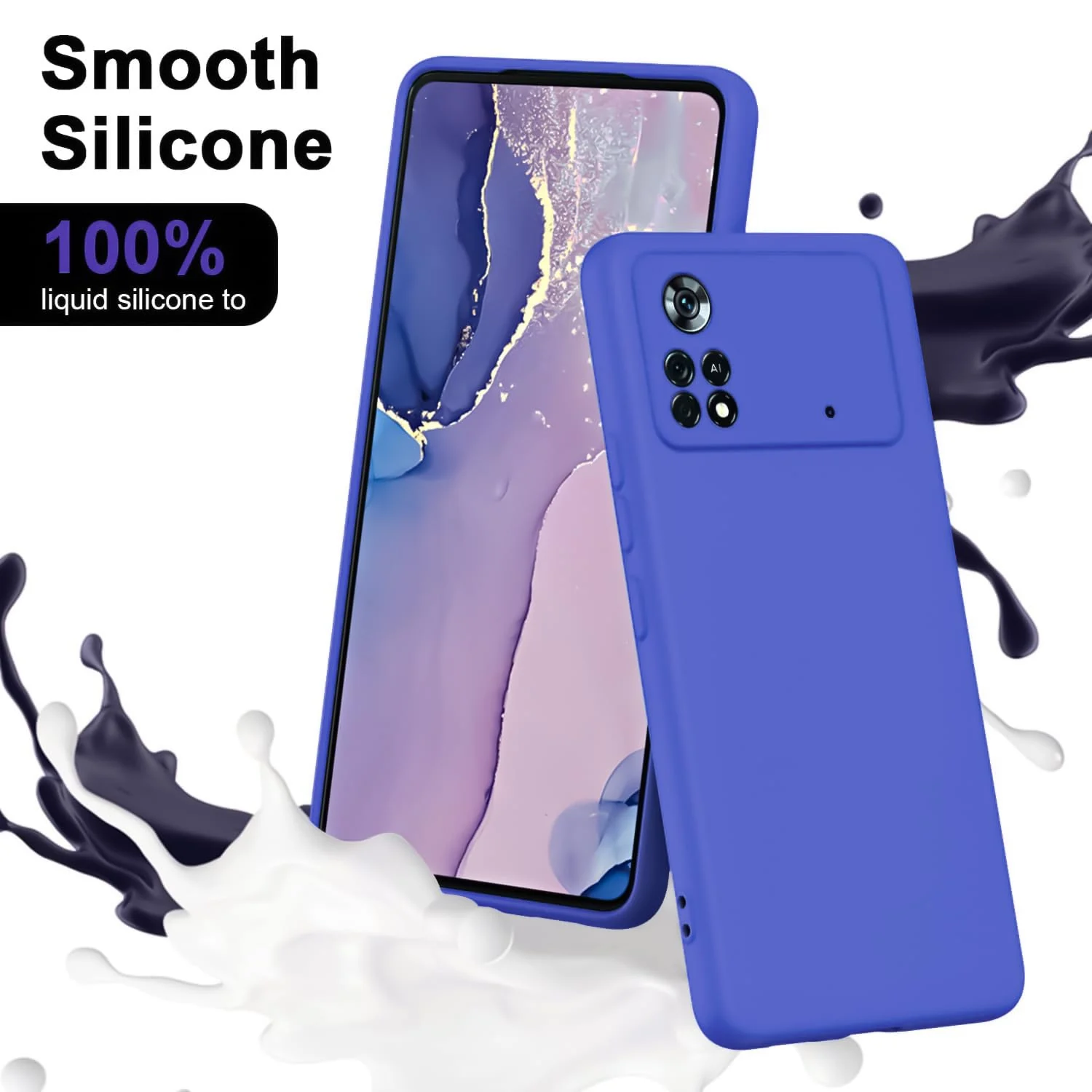 DL3 Mobilak Liquid Silicone Protective Case with Soft Microfiber Lining with Full Camera Protection for Xiaomi Poco X4 Pro 5G - Light Blue