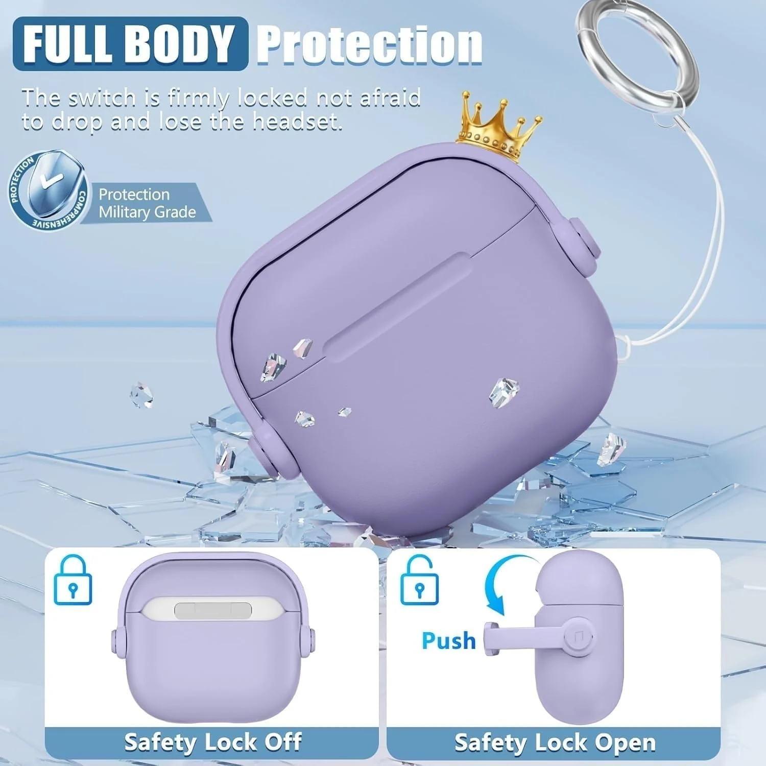 DL3 Mobilak Protective Case for AirPods 3 [With Closure Lid] [Front LED Visible] [With Wrist Strap] Skin Case Compatible with Airpod 3rd Generation 2021 - Light Purple