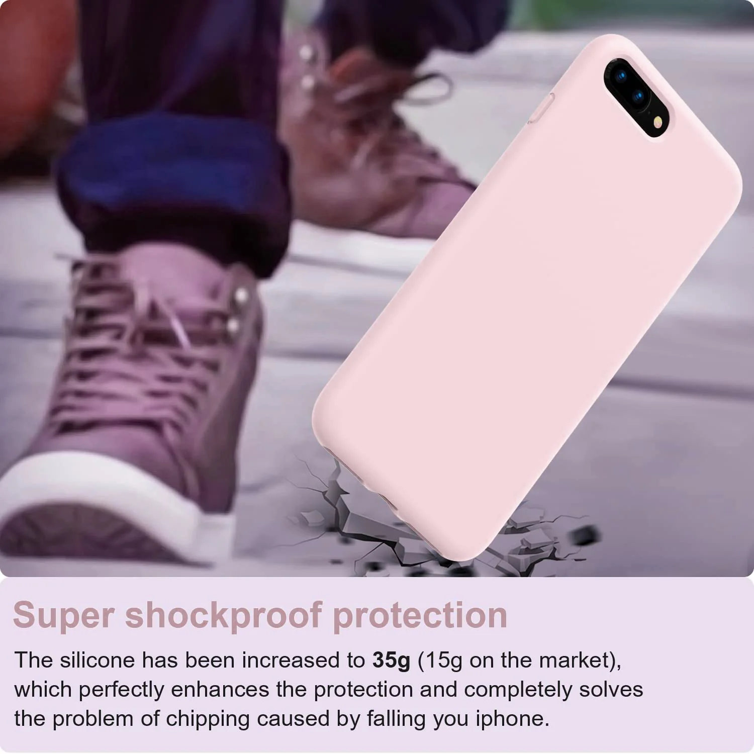 DL3 Mobilak Liquid Silicone Protective Case with Soft Microfiber Lining for iPhone 7 Plus / iPhone 8 Plus - Ice Pink