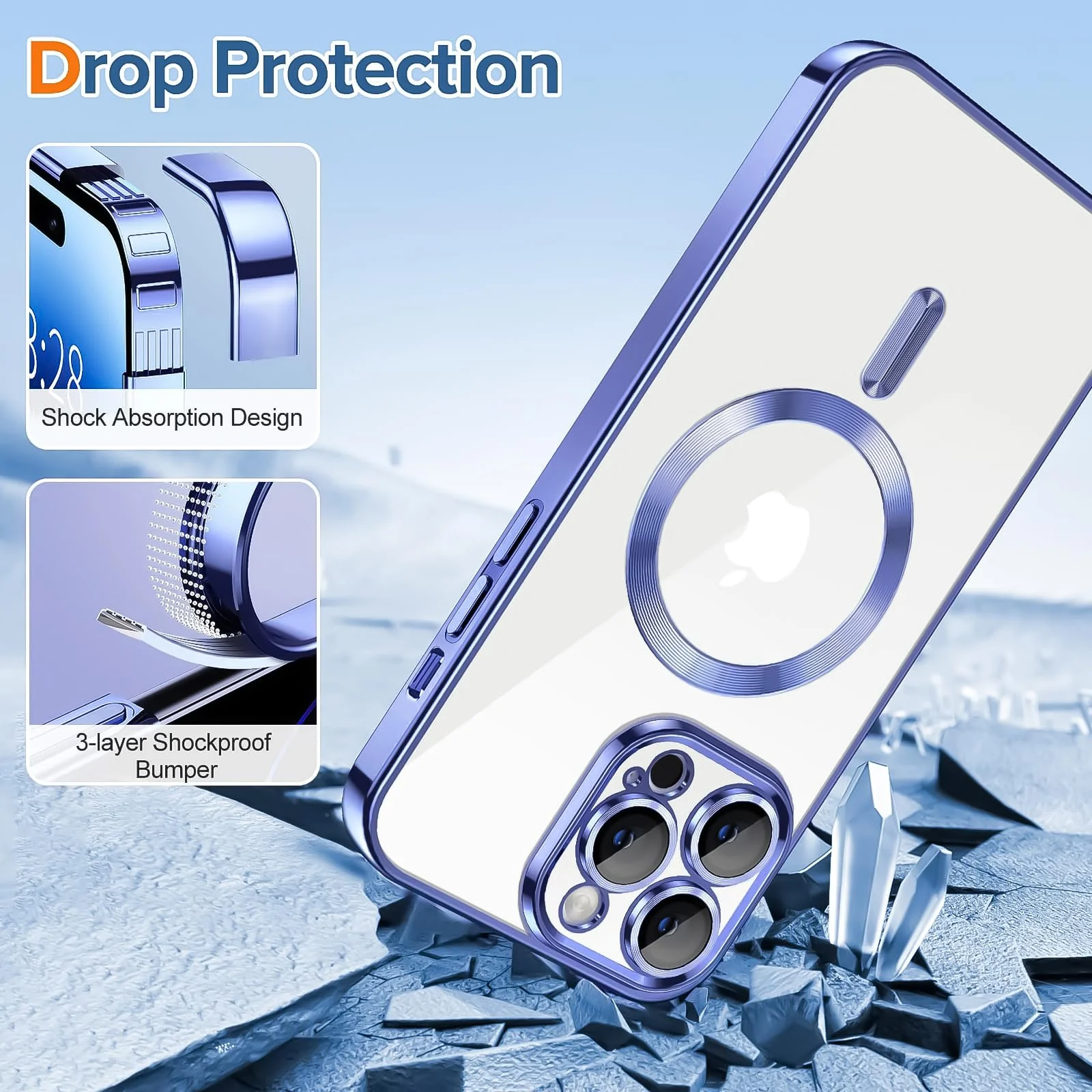 DL3 Mobilak Case for iPhone 14 Pro Max (6.7 Inch) MagSafe with Camera Lens Protector, Magnetic Clear Case Full Protection Plating Anti-Scratch Slim Thin Case Cover - Light Purple