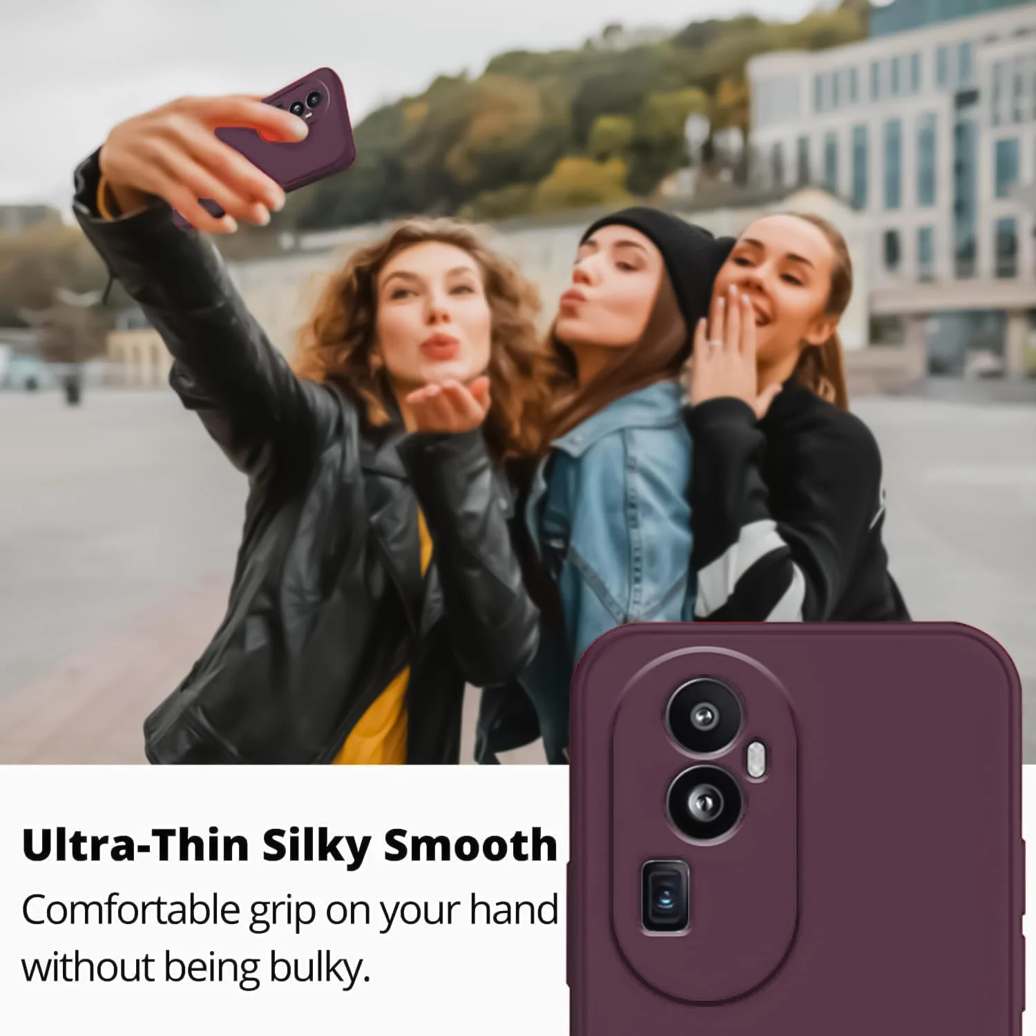DL3 Mobilak Liquid Silicone Protective Case with Soft Microfiber Lining with Full Camera Protection for OPPO Reno 10 Pro+ Plus 5G - Wine Red