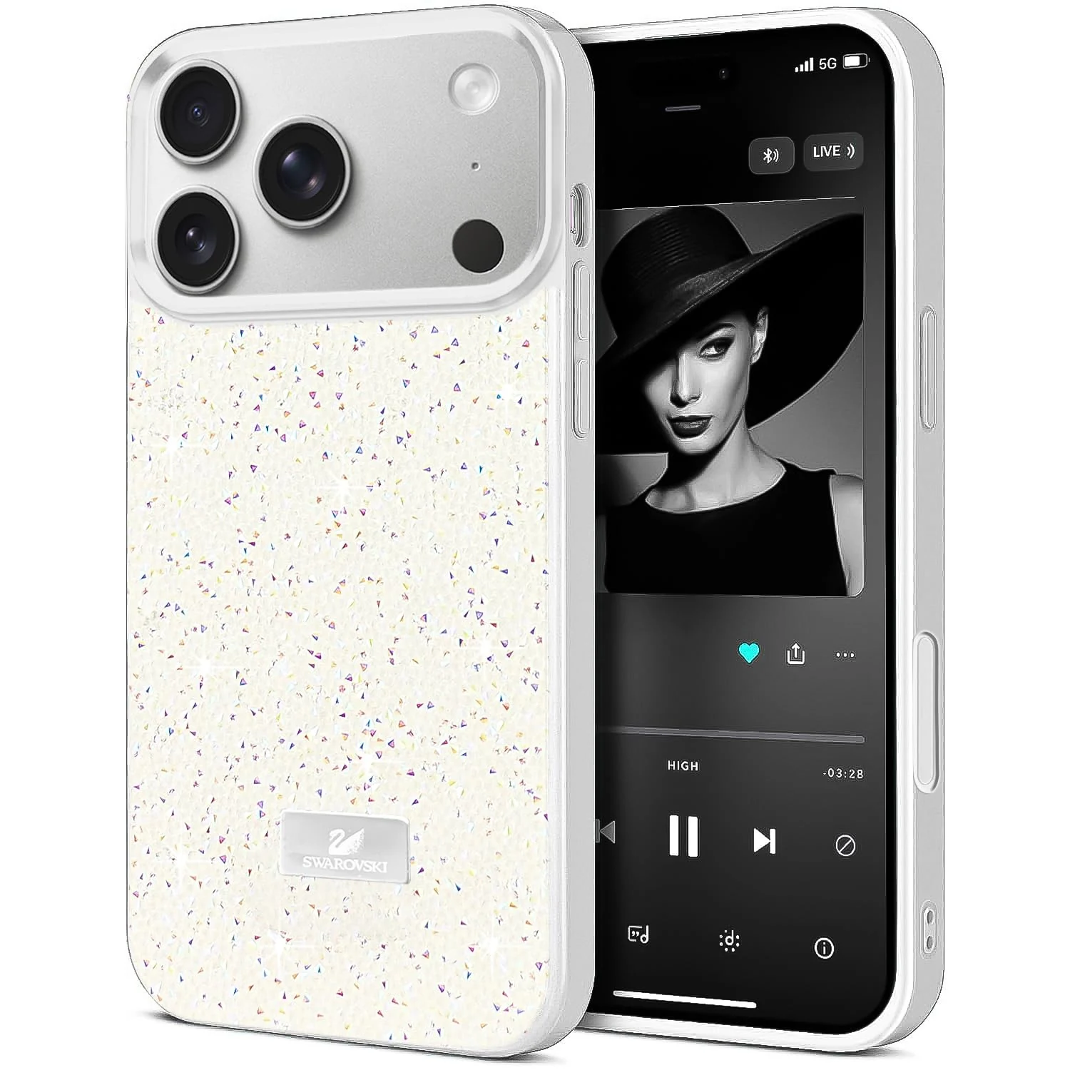 DL3 Mobilak Case for iPhone 17 Pro Glitter, Sparkle Diamond Crystal Bling Case with Bling, Ultra Thin Lightweight Full Body Shockproof Anti-Scratch Protective Cover - White2