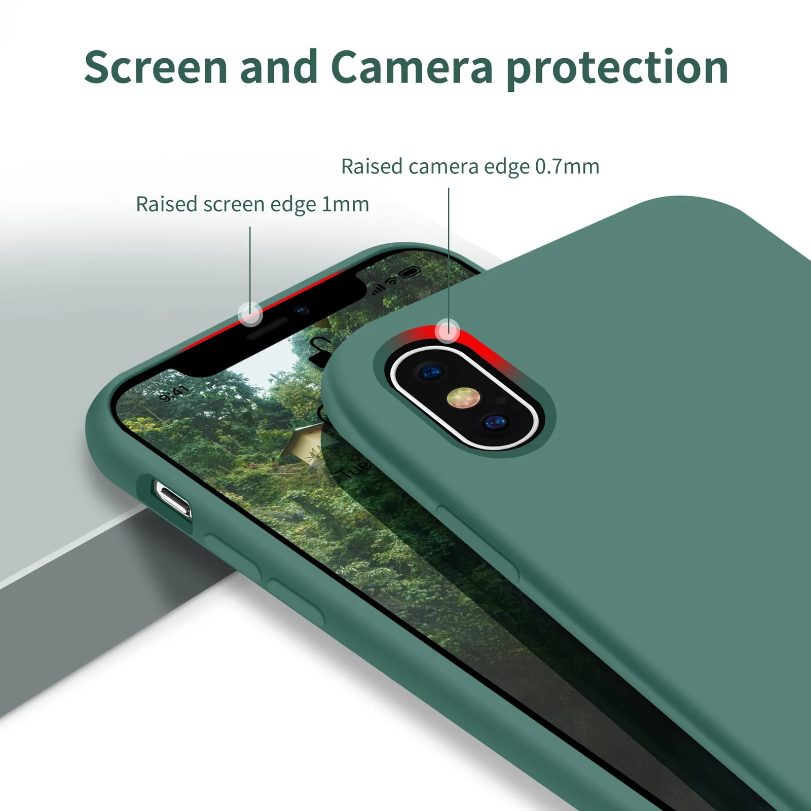 DL3 Mobilak Liquid Silicone Protective Case with Soft Microfiber Lining for iPhone XS Max - Pine Green