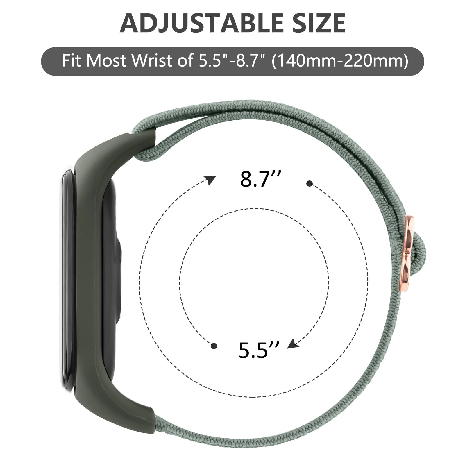 DL3 Mobilak Nylon Loop Stretchy Strap for Xiaomi Mi Band 7/Mi Band 6/Mi Band 5/Mi Band 4/Mi Band 3, Adjustable Elastic Sport Band for Mi Band 7 6 5 4 3, Strap Smart Watch Accessories - Green
