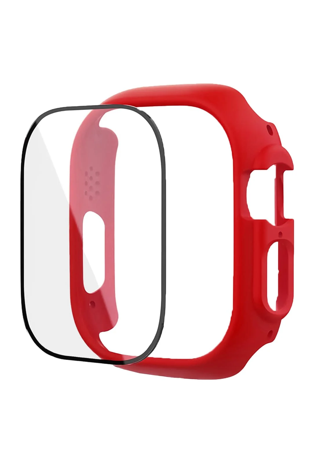 DL3 Mobilak Band with Case For Apple Watch Ultra/Ultra 2 49mm, Adjustable Silicone Sport Wristband Replacement, Strap With Cover Built-in Glass Screen Protector for iWatch Ultra 49 mm - Red