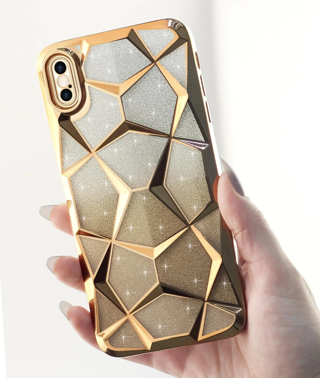DL3 Mobilak Compatible with iPhone X/iPhone XS Case Plating Bling Gradient Glitter Clear Cover Soft TPU Silicone Cute Camera Protection Shockproof Back for Women Girls Case - Gold