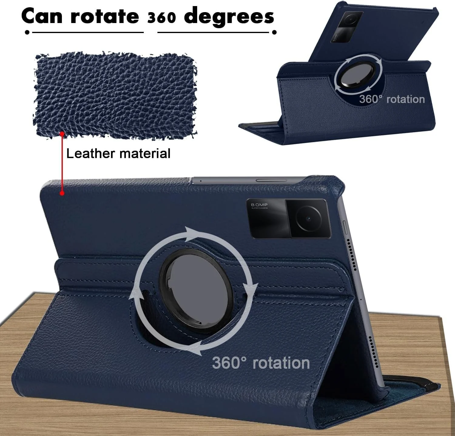 DL3 Mobilak Protective Cover for Xiaomi Redmi Pad SE 11 inch (2023), 360° Rotatable Smart Stand, Leather Folio Flip Cover with Multi-Angle Viewing, Auto Wake Sleep - Blue