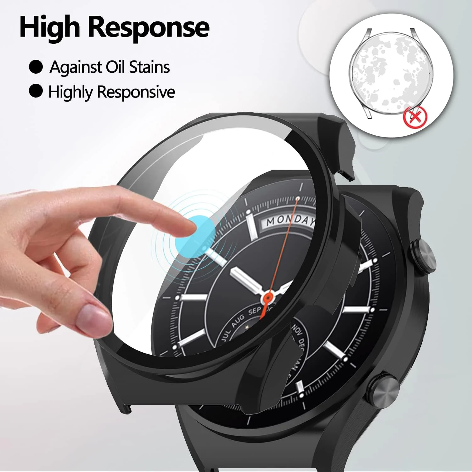 DL3 Mobilak Case with Screen Protector for Xiaomi Watch S1, Bumper Full Coverage Hard PC Overall Protective Cover, Built-in Tempered Glass Film High Sensitivity For Xiaomi Watch S1 - Black