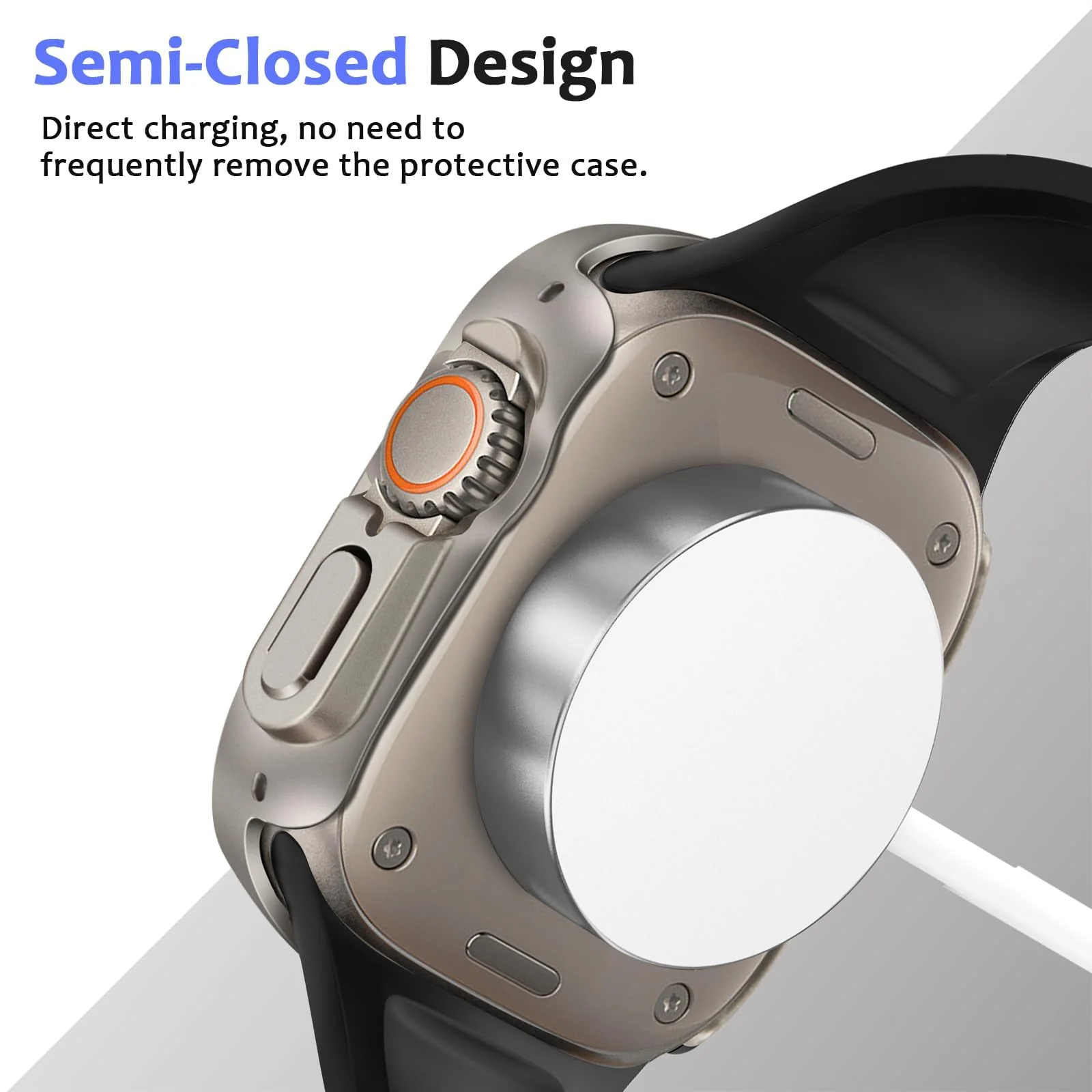 DL3 Mobilak Hard Case Designed for Apple Watch Ultra 2 (2023) / Ultra 1 49mm, Built-in 9H [HD Clear] Tempered Glass Screen Protector, [Full Protection] Slim Cover for iWatch 49mm - Titanium