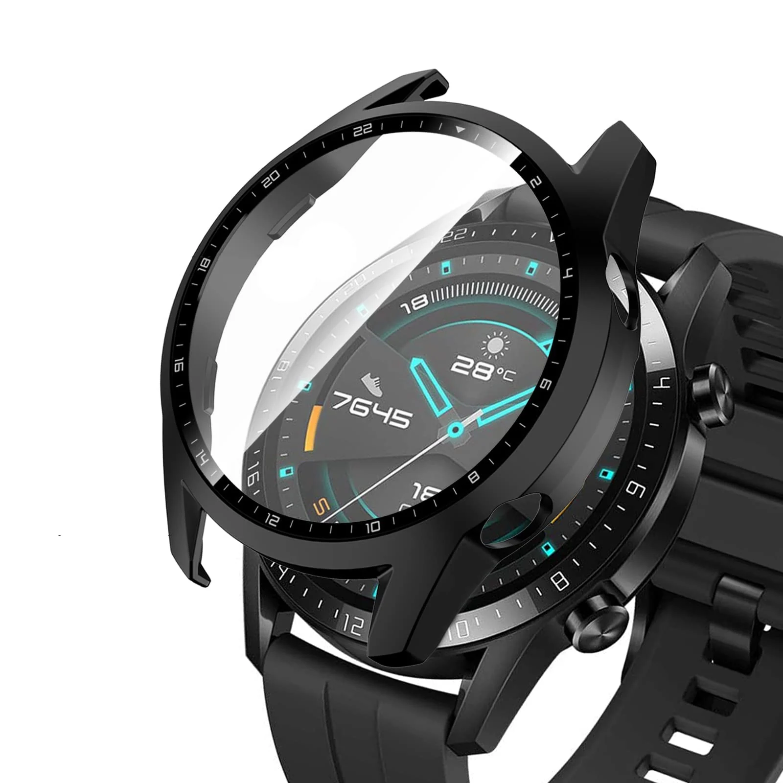 DL3 Mobilak Case Compatible with Huawei Watch GT2 46mm PC Cover with Bezel Tempered Glass Protection, Ultra Thin Full Protection for Huawei Watch GT 2 46 mm Protective Case