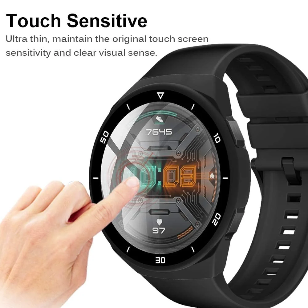DL3 MOBILAK Full-Coverage Watch Case with Tempered Glass for Huawei Watch GT 2e, Black