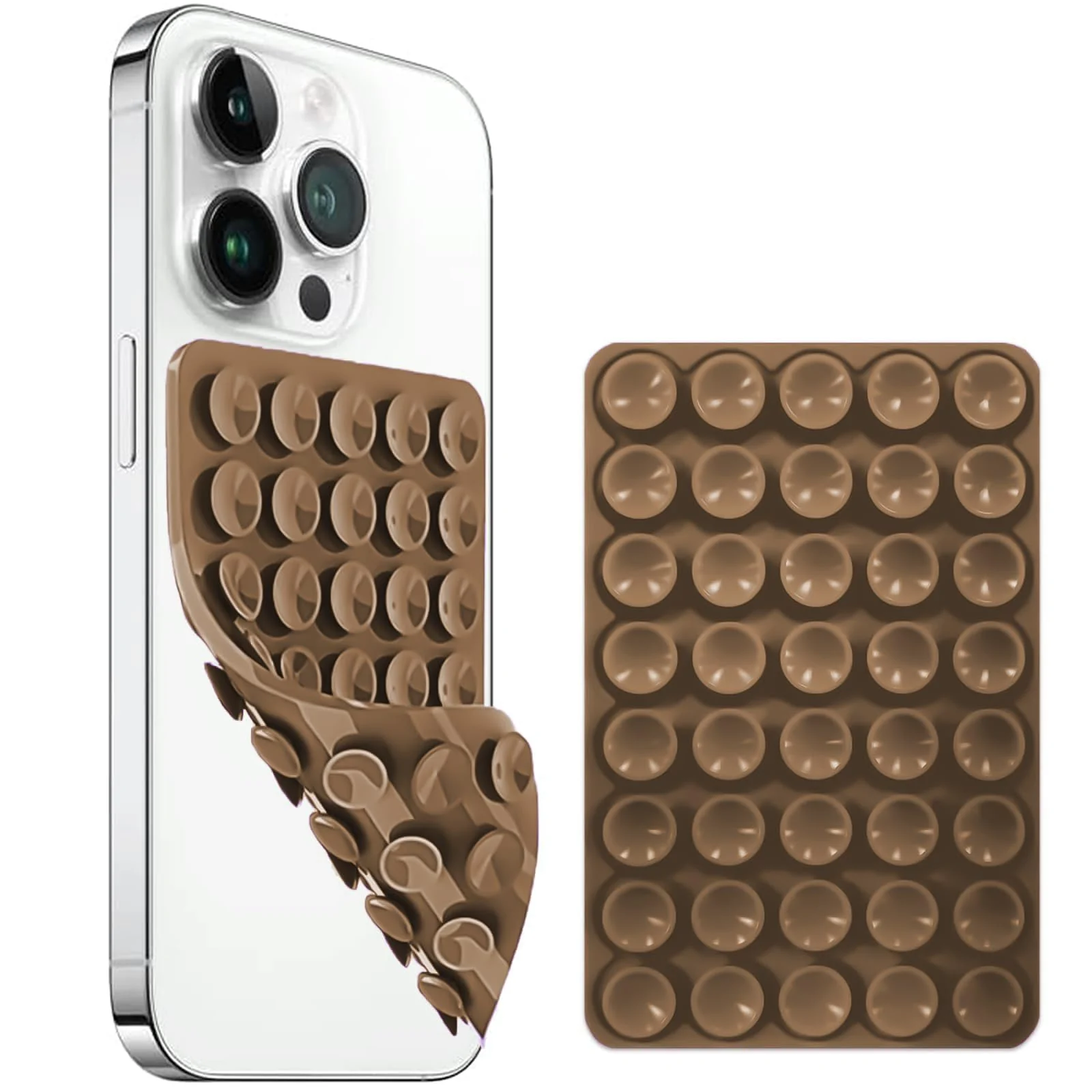 DL3 Mobilak Silicone Suction Cup Phone Case Mount Double Sided, Phone Accessories Hands-Free Strong Grip Holder for Selfies and Videos, Silicon Phone Stand for iPhone and Android - Desert Brown
